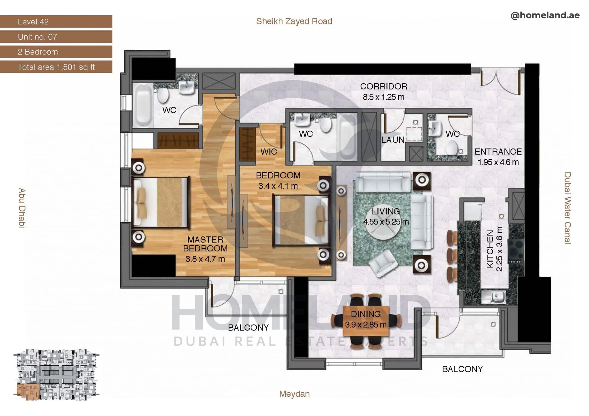 Amna Tower, 2BR, Level 42, Unit 07, 1501 SQFT