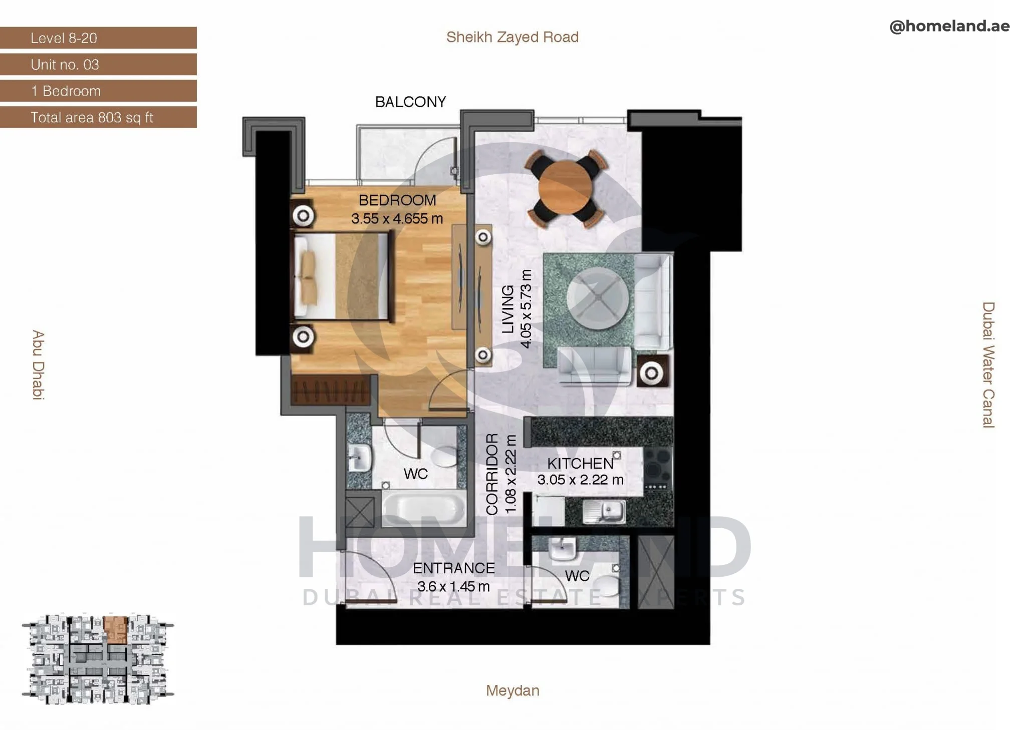 Amna Tower, 1BR, Level 8-20, Unit 03, 803 SQFT