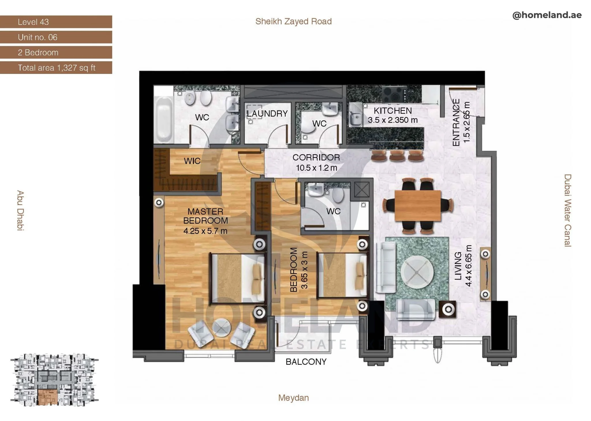 Amna Tower, 2BR, Level 43, Unit 06, 1327 SQFT