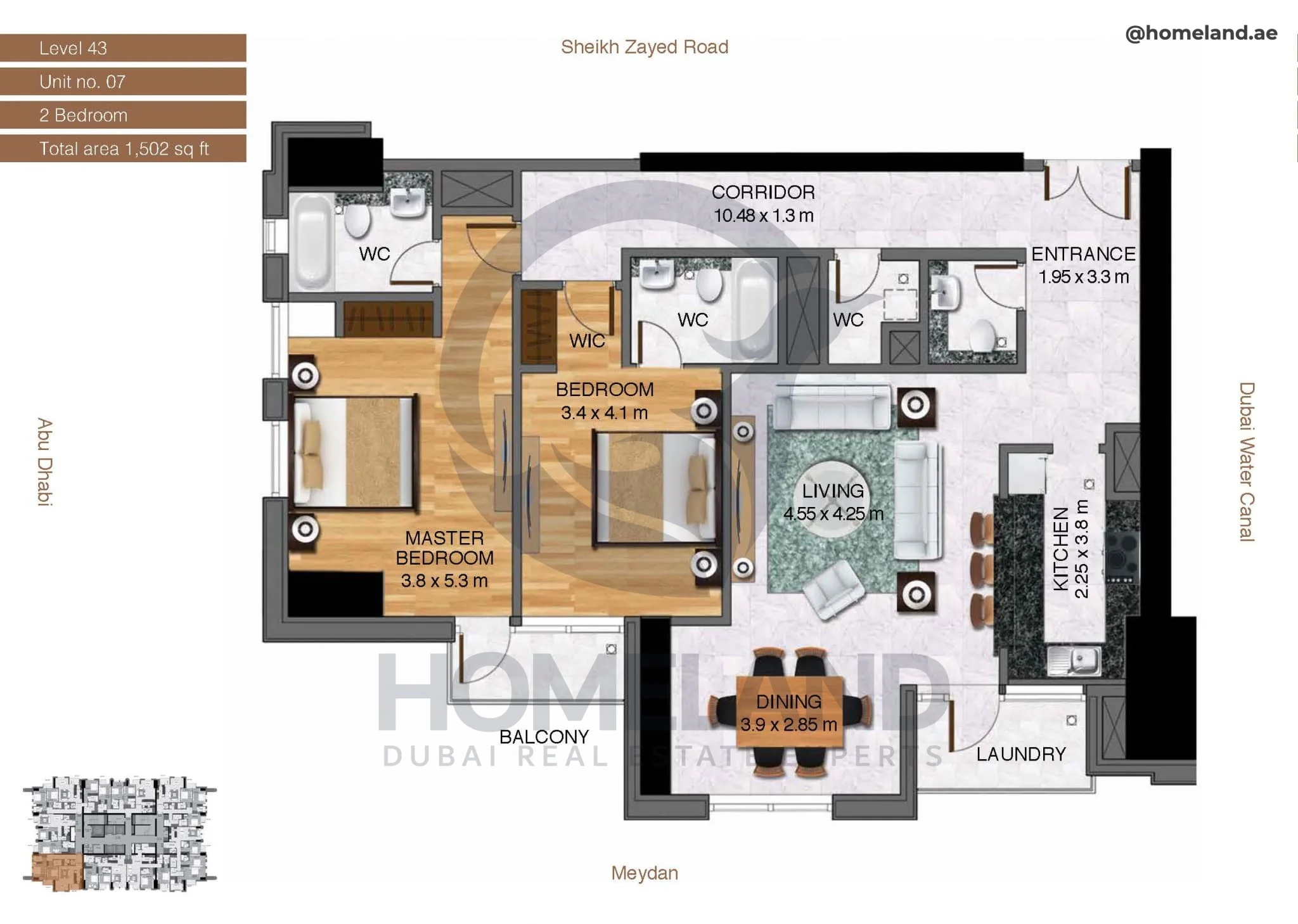 Amna Tower, 2BR, Level 43, Unit 07, 1502 SQFT