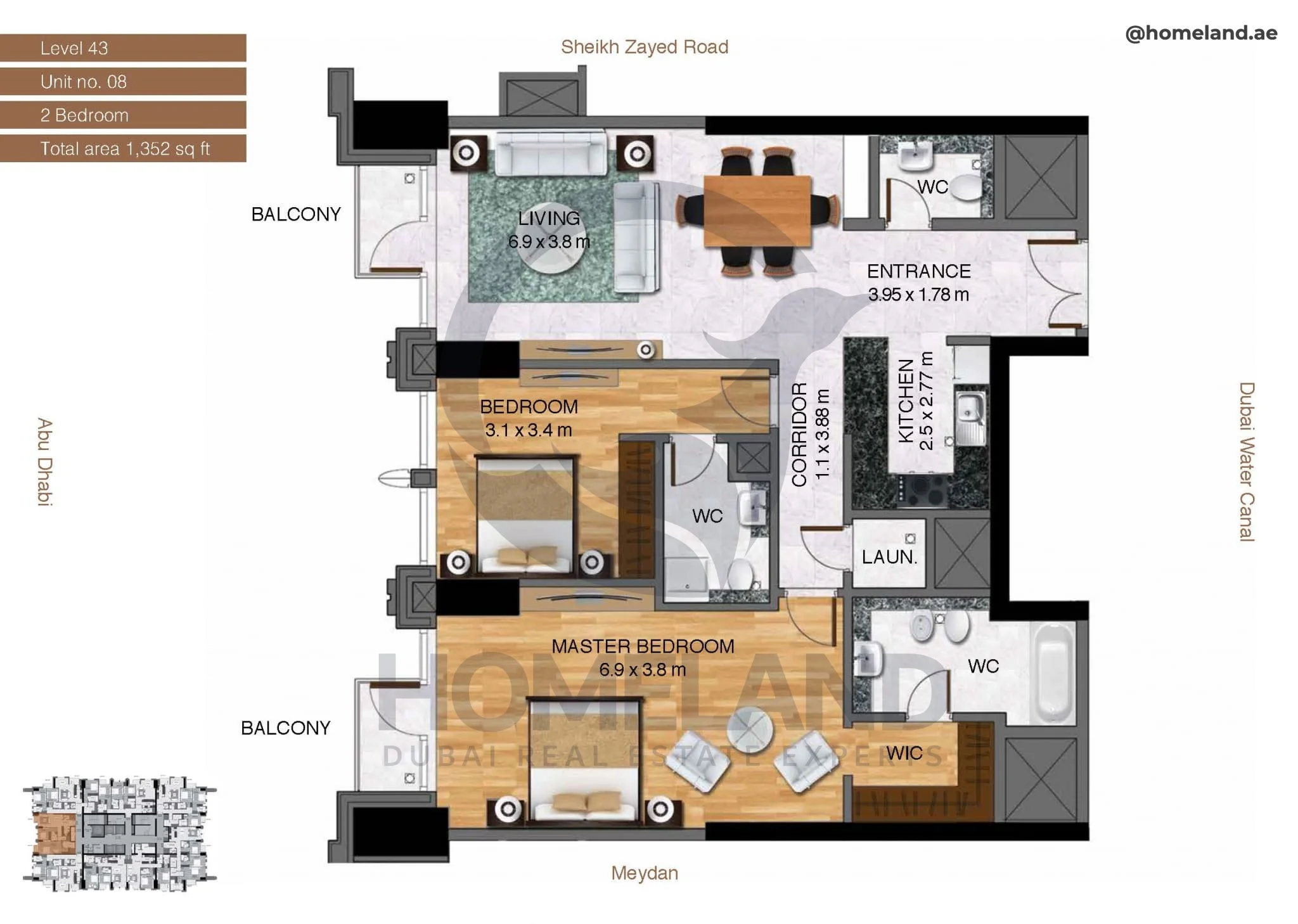 Amna Tower, 2BR, Level 43, Unit 08, 1352 SQFT