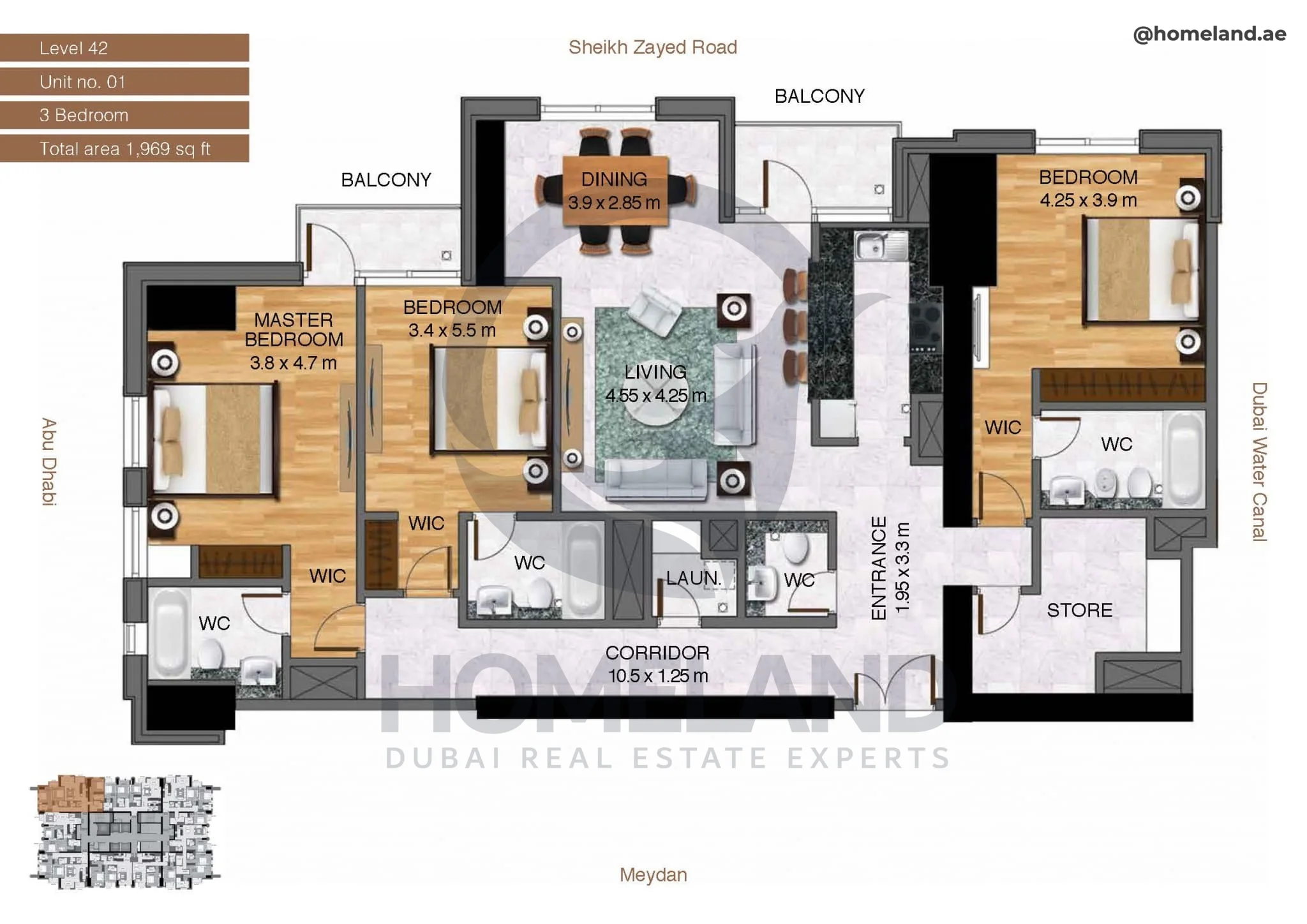 Amna Tower, 3BR, Level 42, Unit 01, 1969 SQFT
