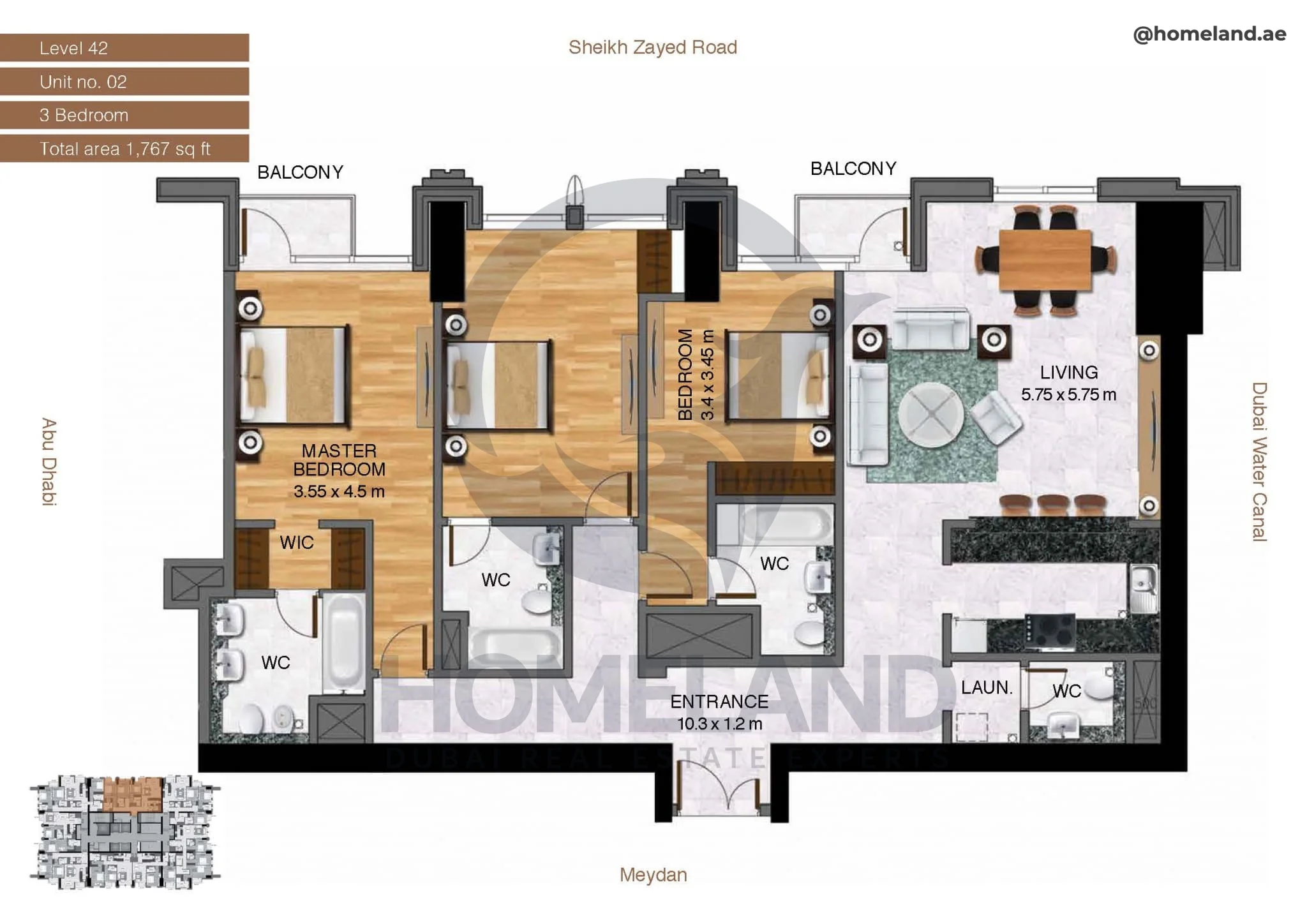 Amna Tower, 3BR, Level 42, Unit 02, 1767 SQFT