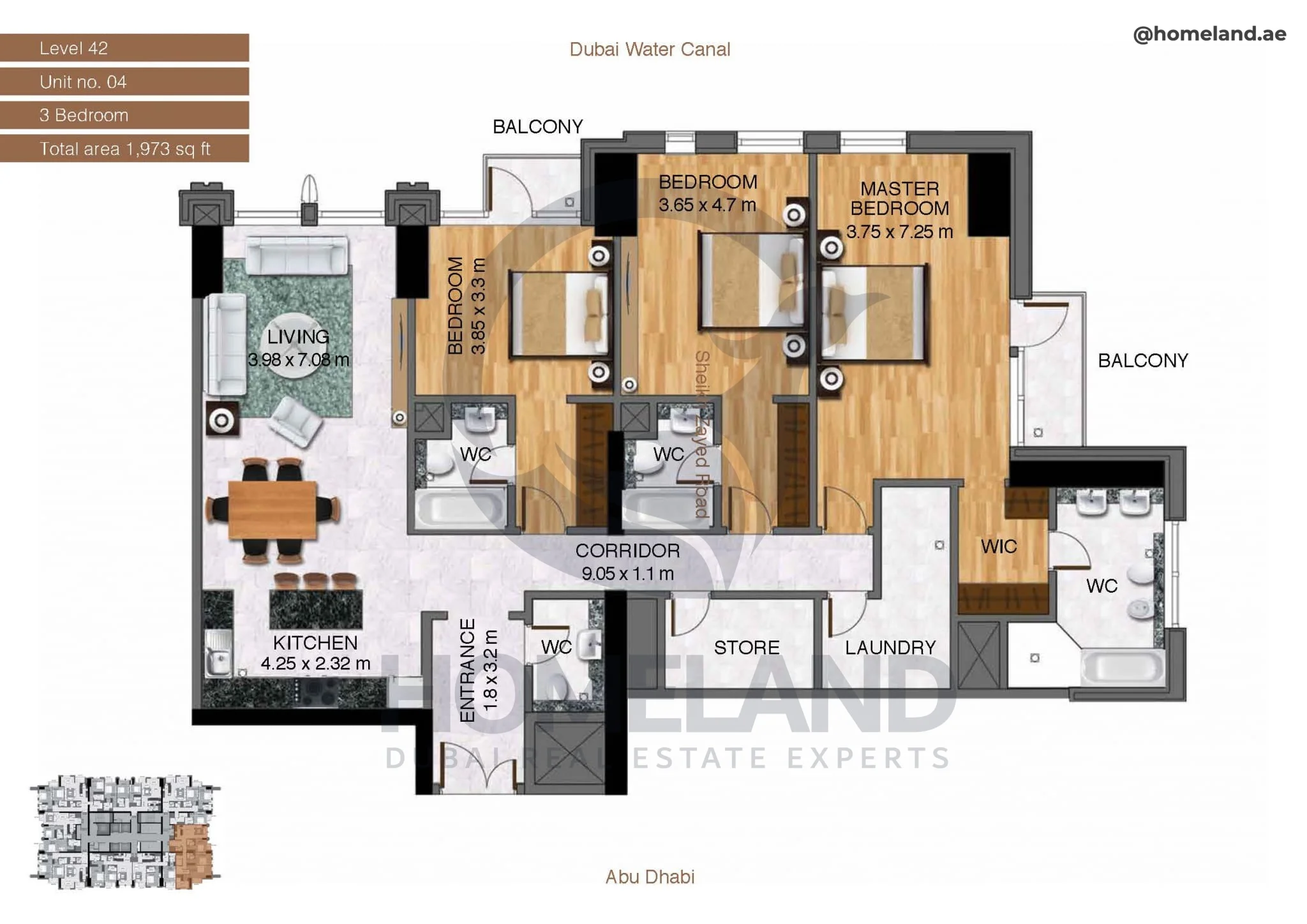 Amna Tower, 3BR, Level 42, Unit 04, 1973 SQFT
