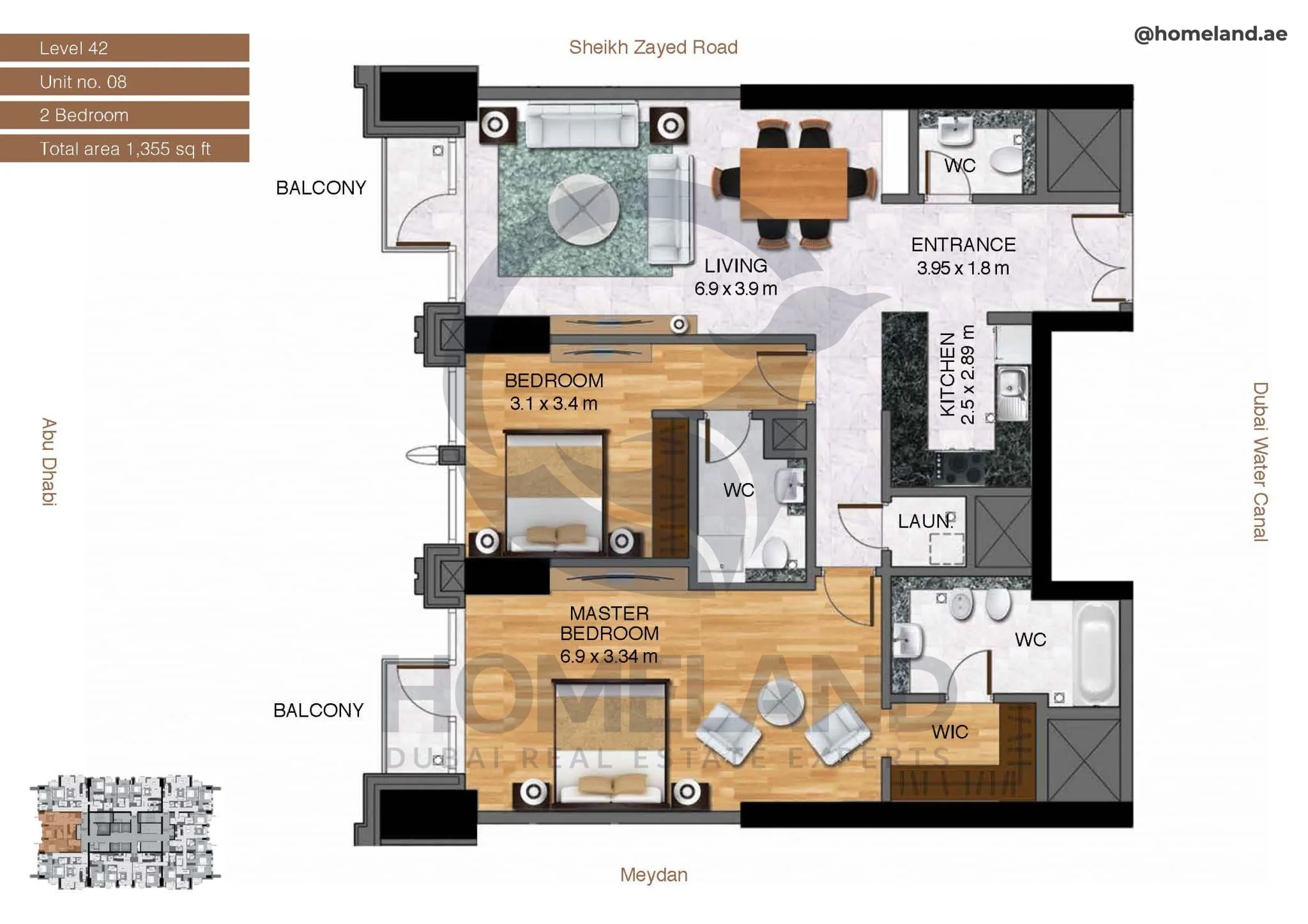 Amna Tower, 2BR, Level 42, Unit 08, 1355 SQFT