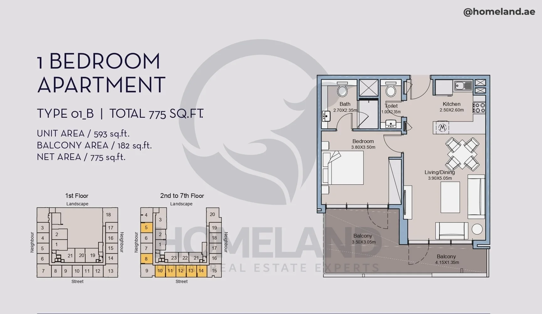 Millennium Talia Residences, 1BR, Type 01-B, Level 2 to 7, Unit 5-8-10-11-12-13-14, 775 SQFT