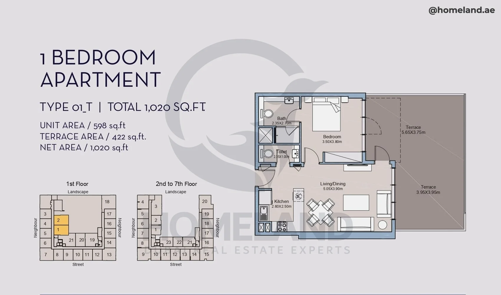 Millennium Talia Residences, 1BR, Type 01-T, Level 1, Unit 1-2, 1020 SQFT