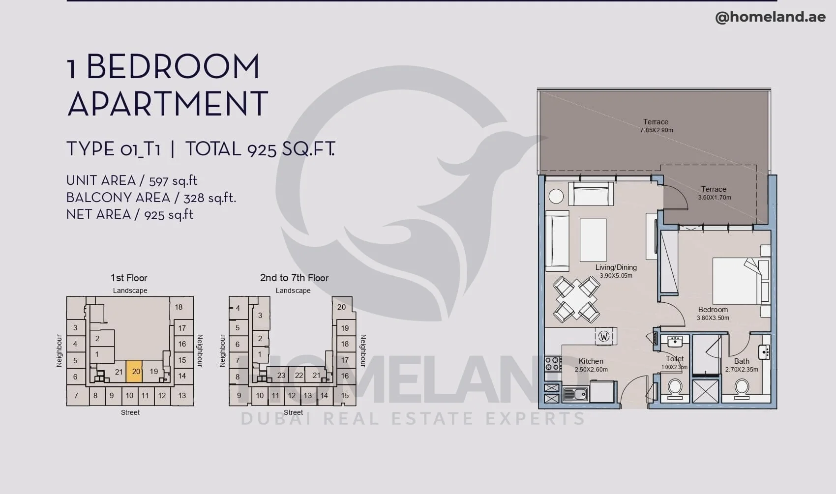 Millennium Talia Residences, 1BR, Type 01-T1, Level 1, Unit 20, 925 SQFT