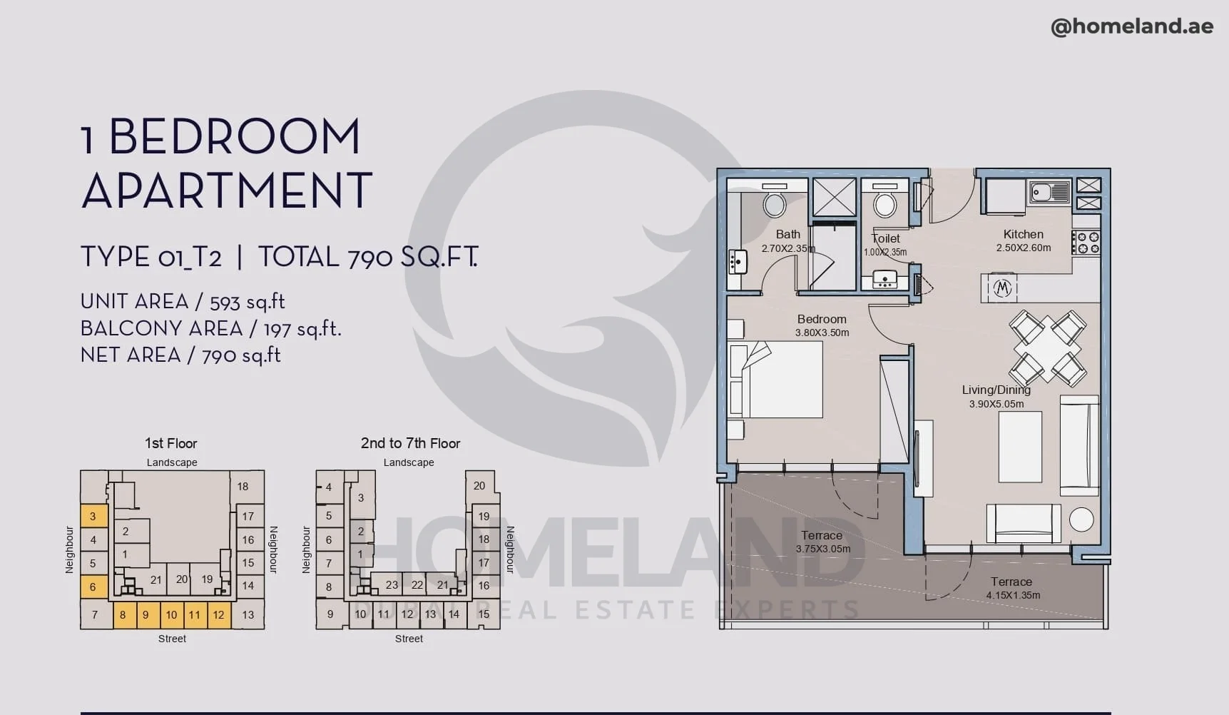 Millennium Talia Residences, 1BR, Type 01-T2, Level 1, Unit 3-6-8-9-10-11-12, 790 SQFT