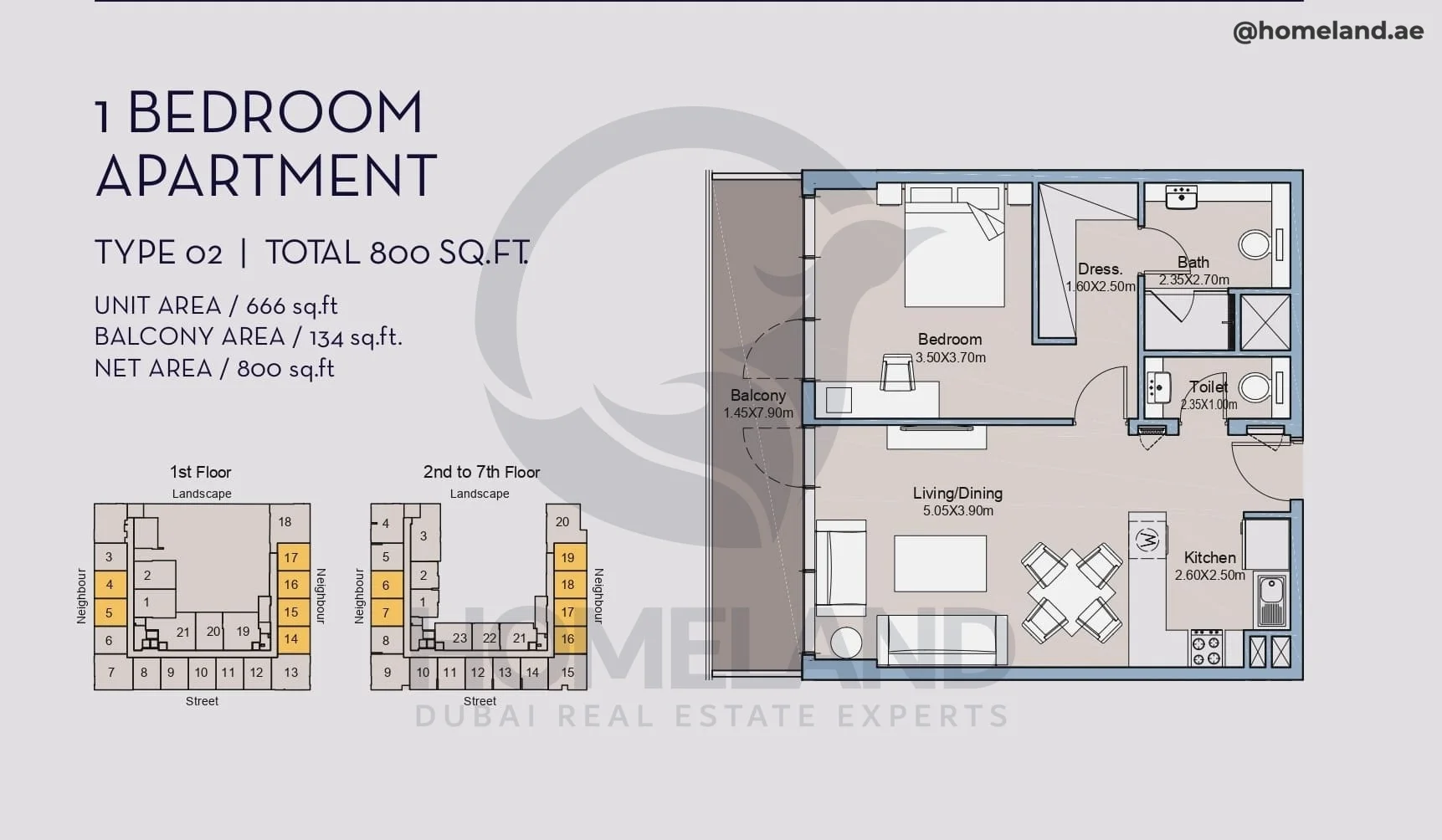 Millennium Talia Residences, 1BR, Type 02, Level 1 to 7, Unit 4-5-17-16-15-14-6-7-19-18, 800 SQFT