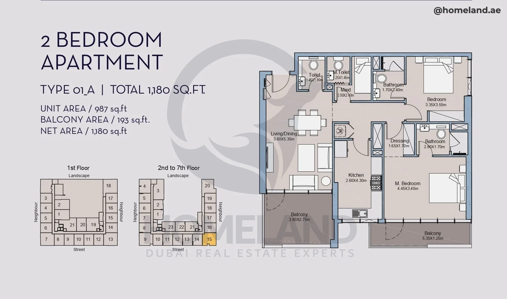 Millennium Talia Residences, 2BR, Type 01-A, Level 2 to 7, Unit 15, 1180 SQFT