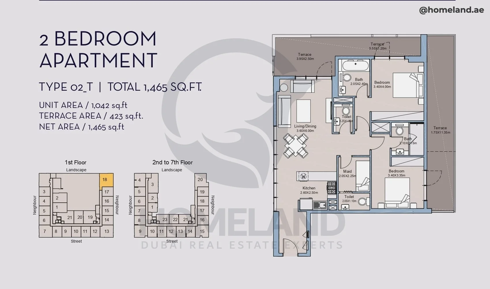 Millennium Talia Residences, 2BR, Type 02-T, Level 1, Unit 18, 1465 SQFT