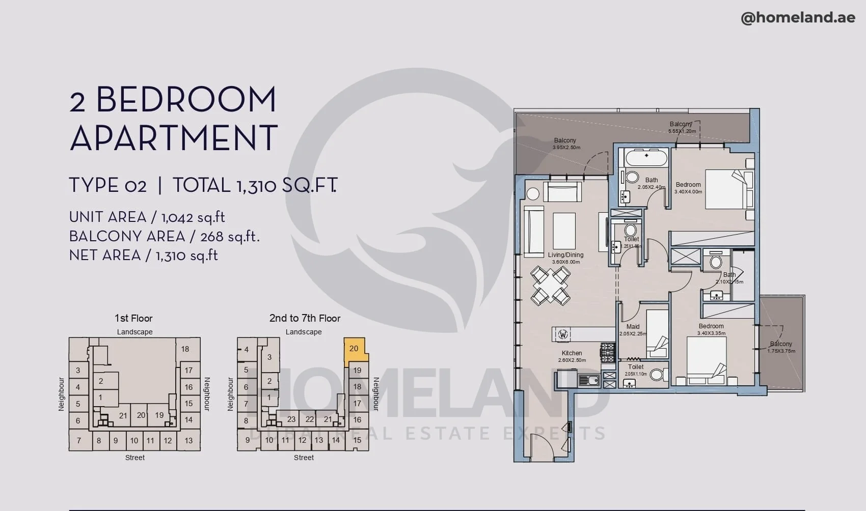Millennium Talia Residences, 2BR, Type 02, Level 2 to 7, Unit 20, 1310 SQFT