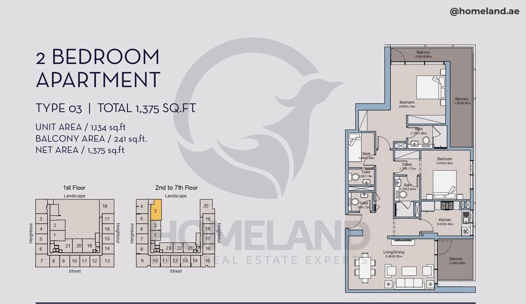 Millennium Talia Residences, 2BR, Type 03, Level 2 to 7, Unit 3, 1375 SQFT