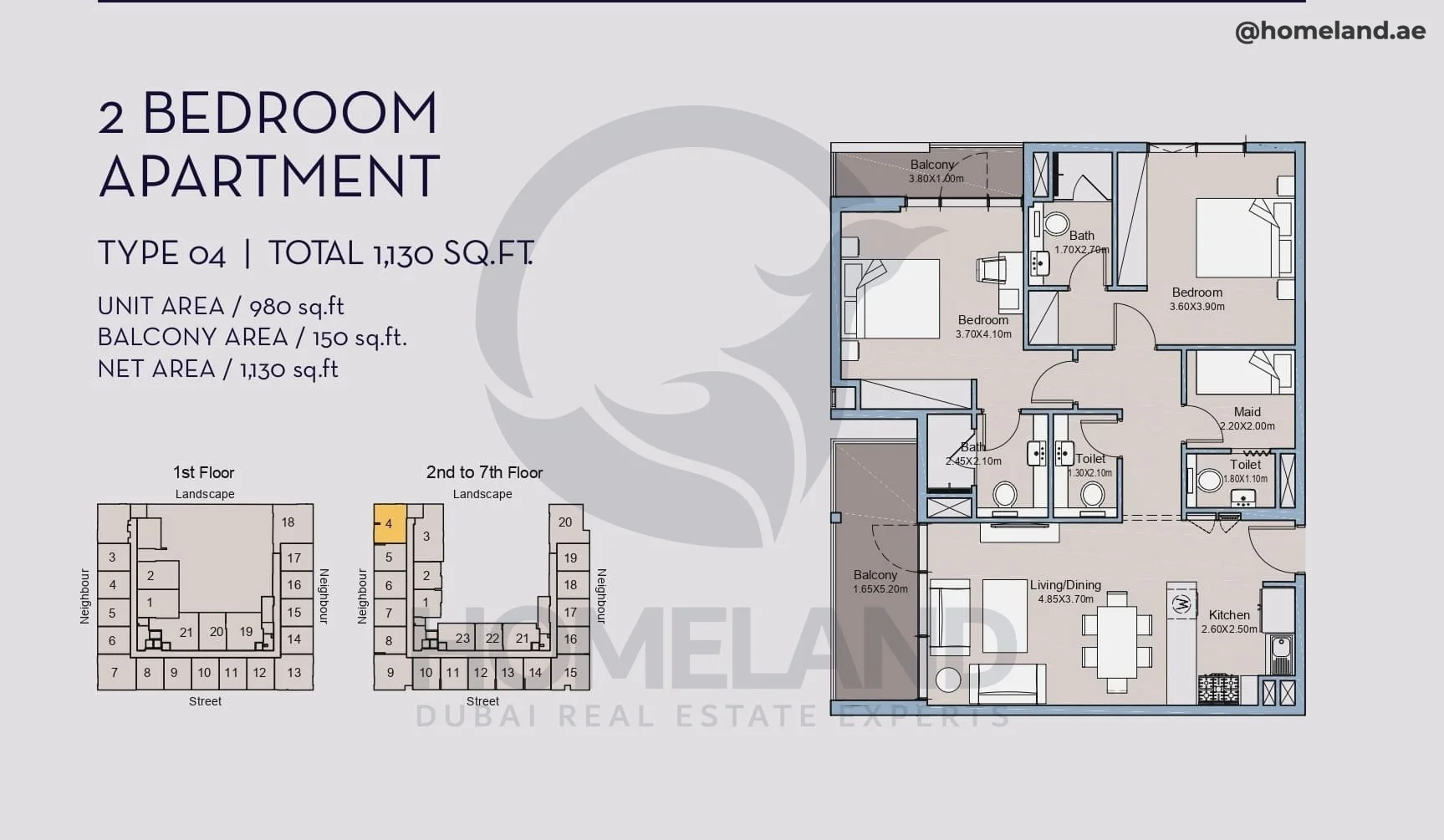 Millennium Talia Residences, 2BR, Type 04, Level 2 to 7, Unit 4, 1130 SQFT