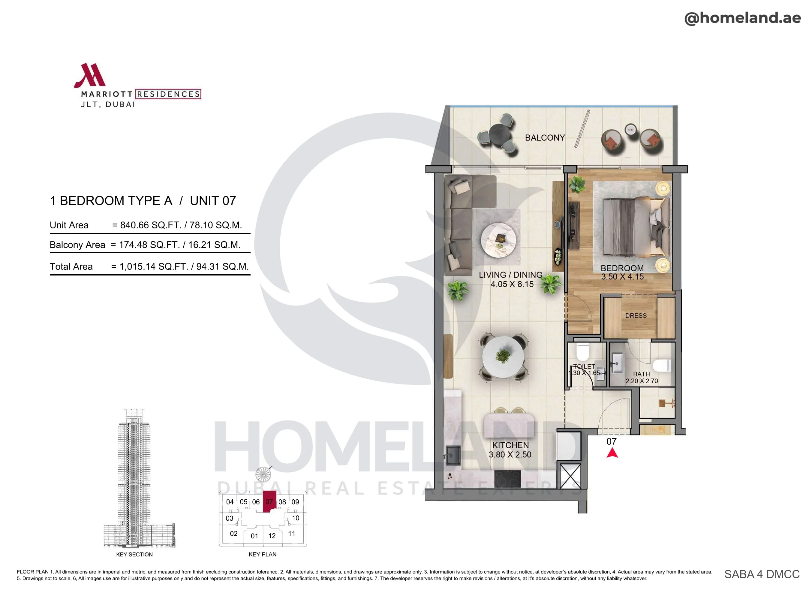 Marriott Residences, 1BR, Type A, Unit 07, 1015 SQFT