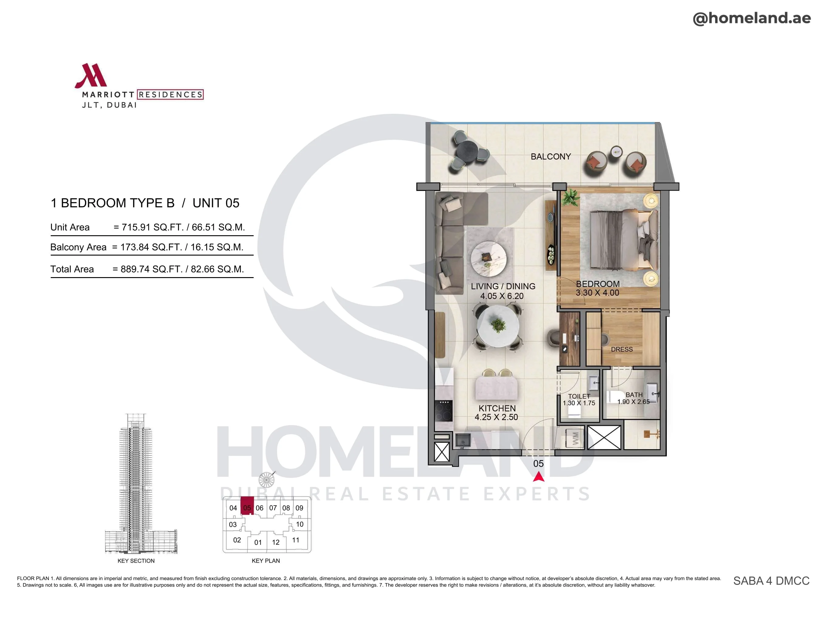 Marriott Residences, 1BR, Type B, Unit 05, 889 SQFT