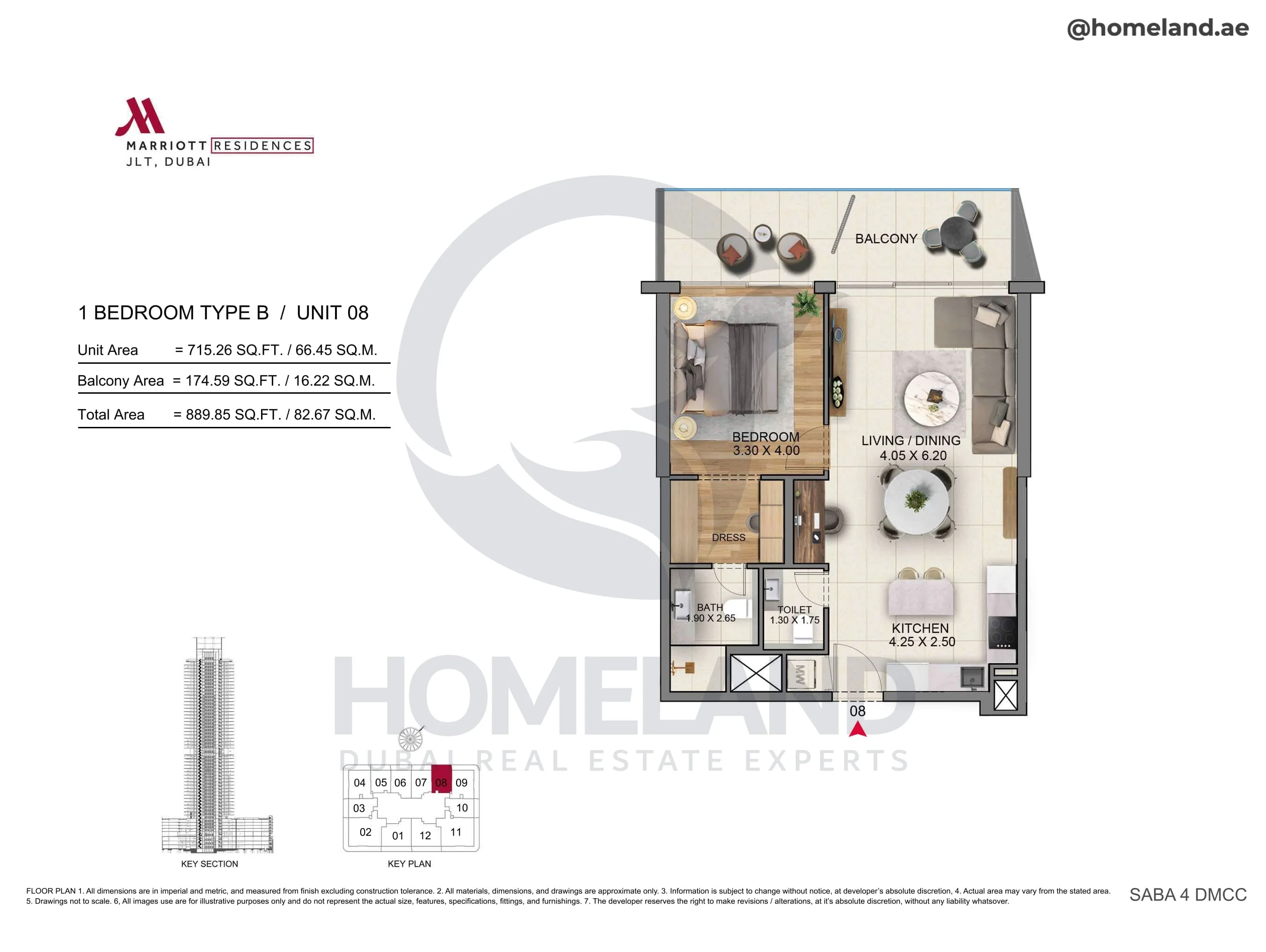 Marriott Residences, 1BR, Type B, Unit 08, 889 SQFT