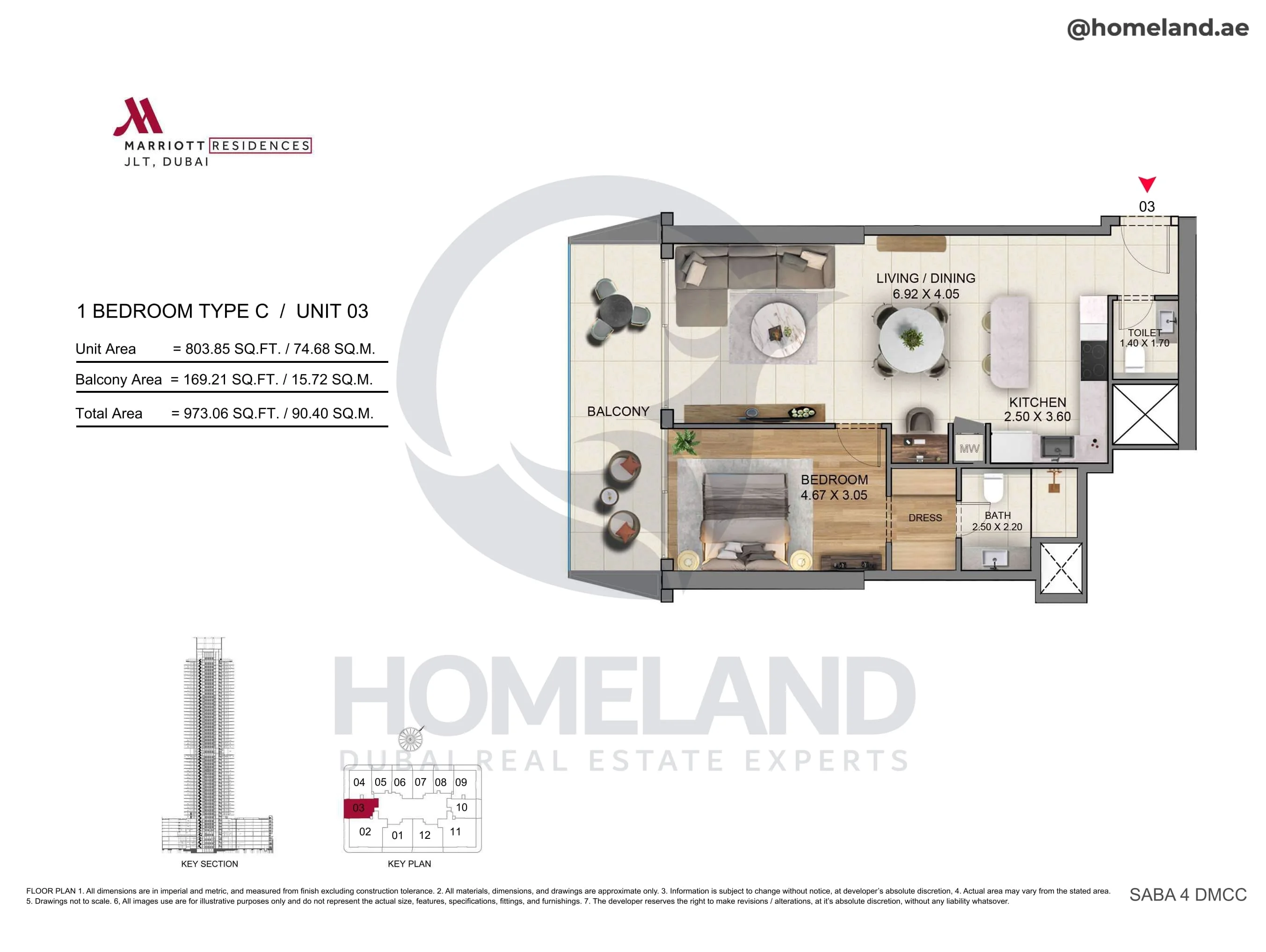 Marriott Residences, 1BR, Type C, Unit 03, 973 SQFT