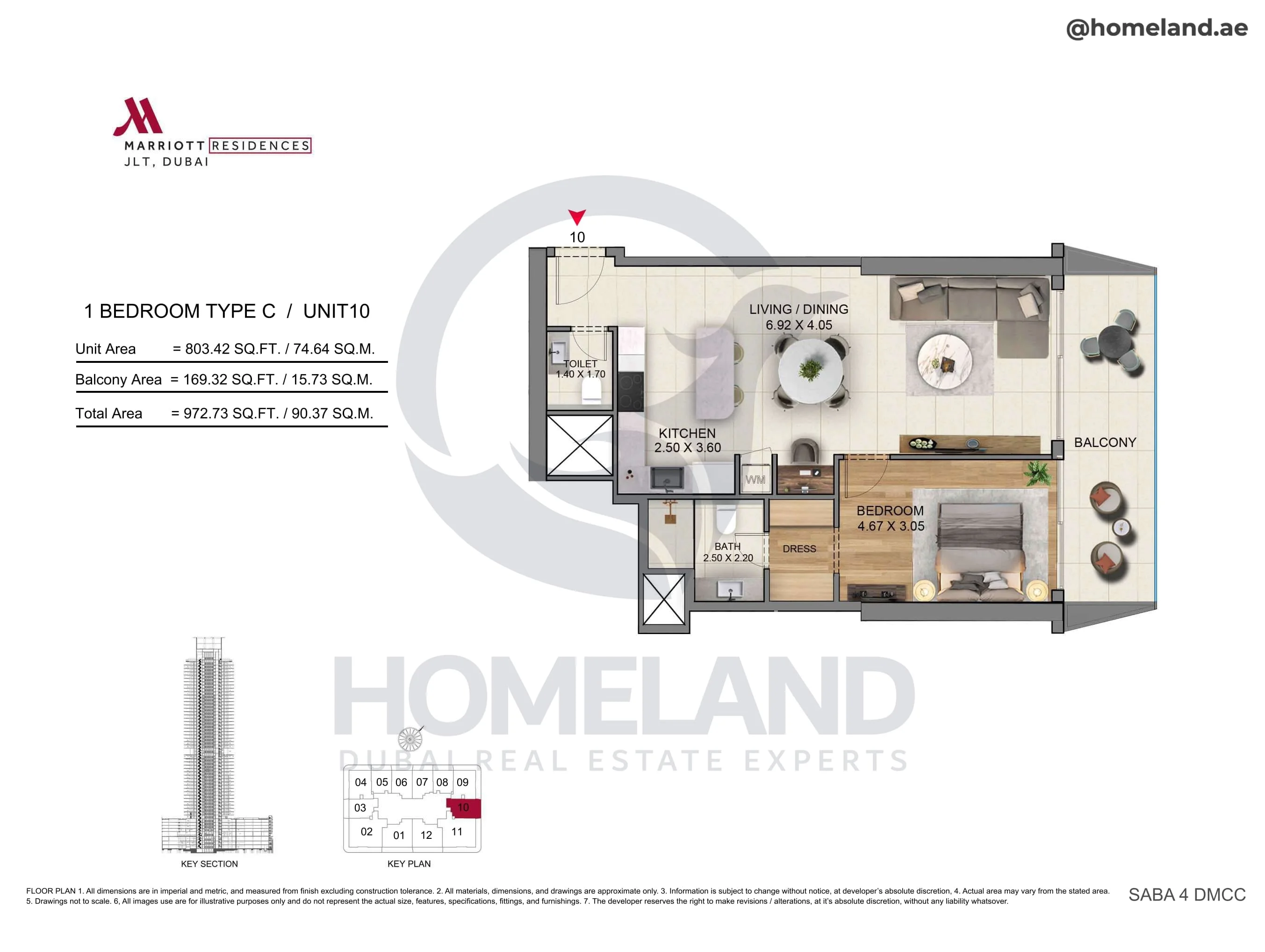 Marriott Residences, 1BR, Type C, Unit 10, 972 SQFT