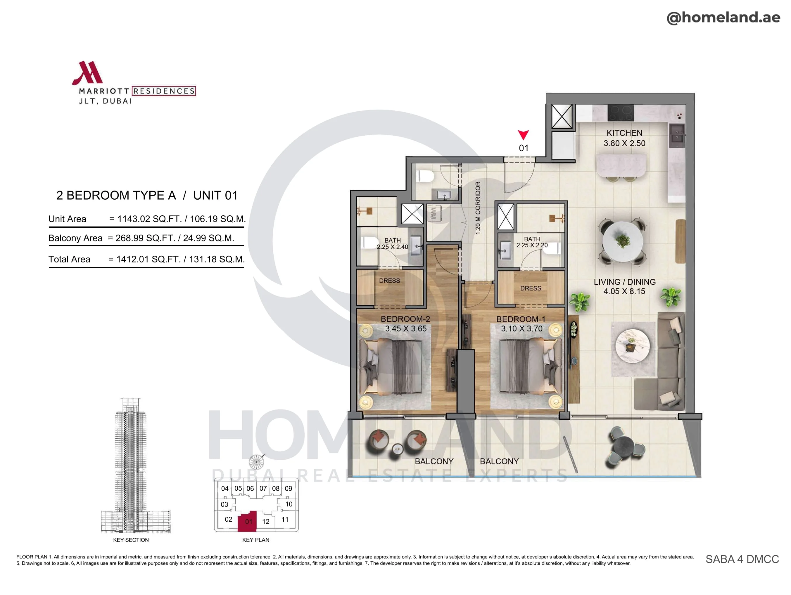 Marriott Residences, 2BR, Type A, Unit 01, 1412 SQFT
