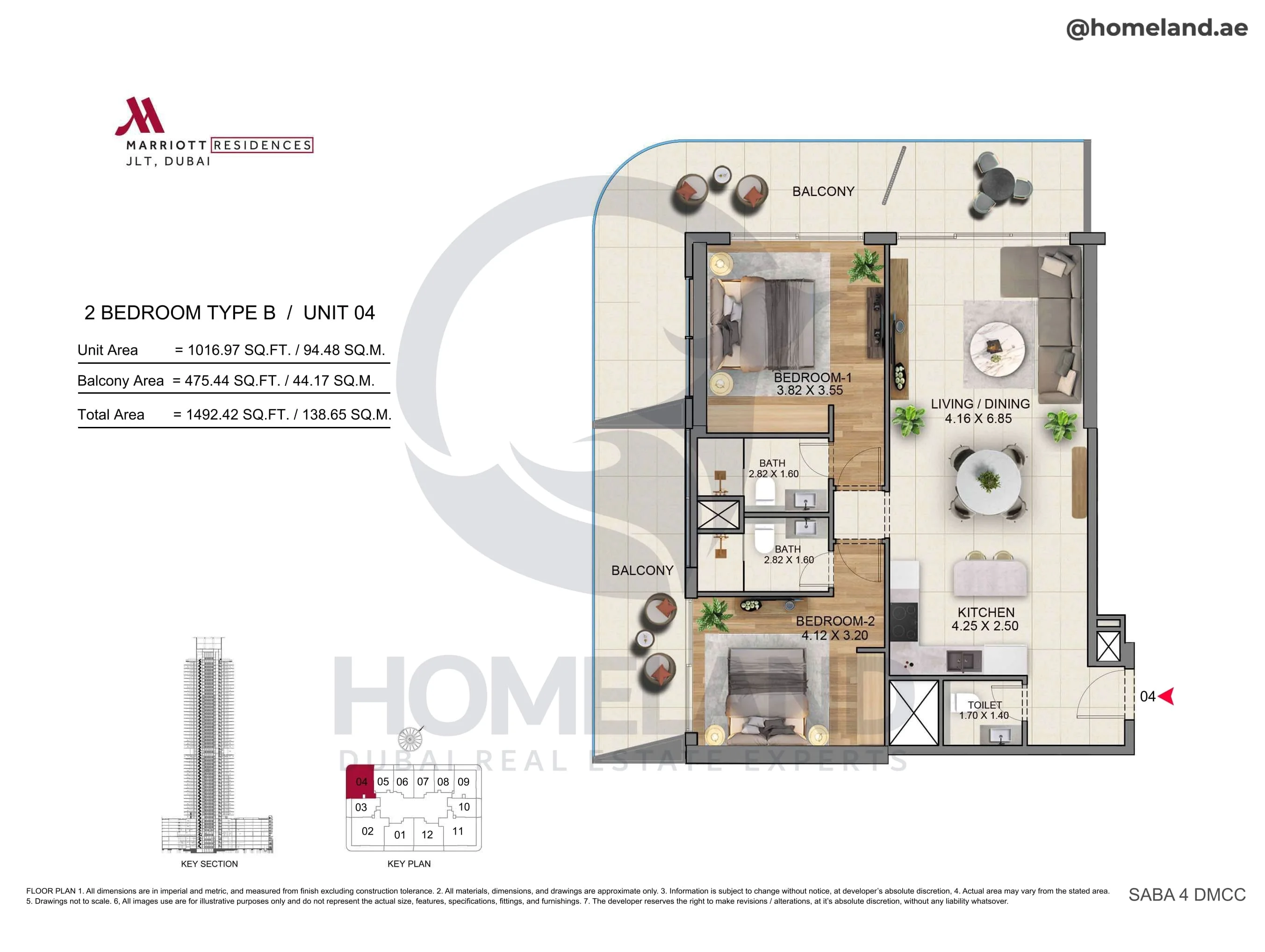 Marriott Residences, 2BR, Type B, Unit 04, 1492 SQFT