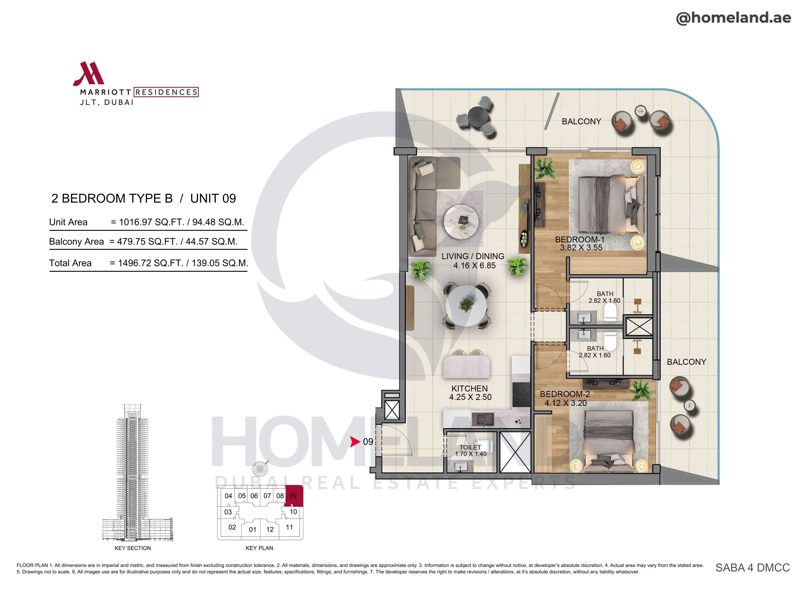 Marriott Residences, 2BR, Type B, Unit 09, 1496 SQFT