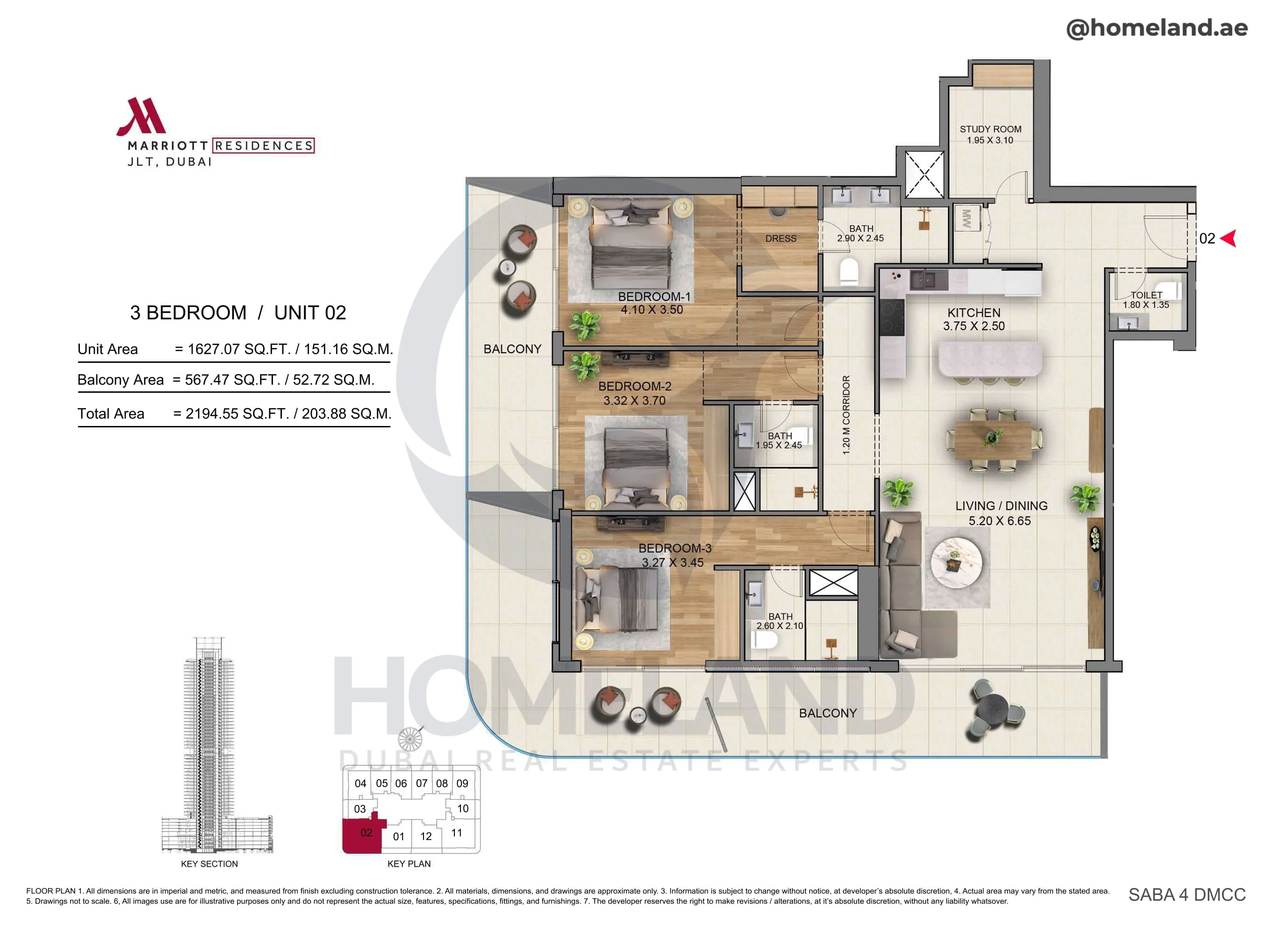Marriott Residences, 3BR, Unit 02, 2194 SQFT