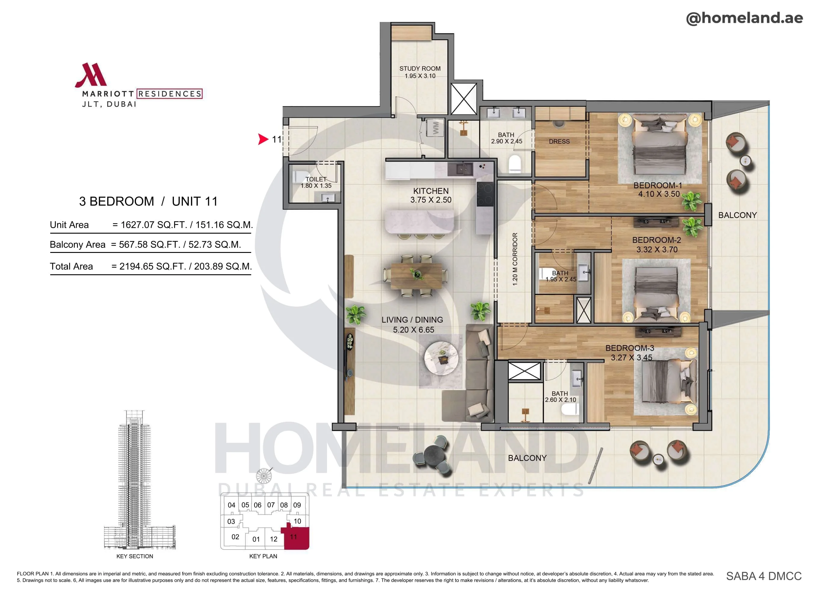Marriott Residences, 3BR, Unit 11, 2194 SQFT