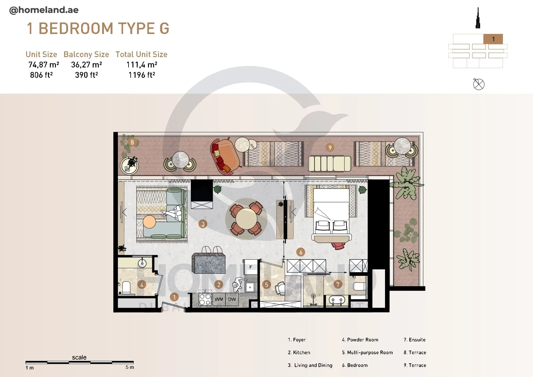 25H Heimat, 1BR, Type G, 1196 SQFT