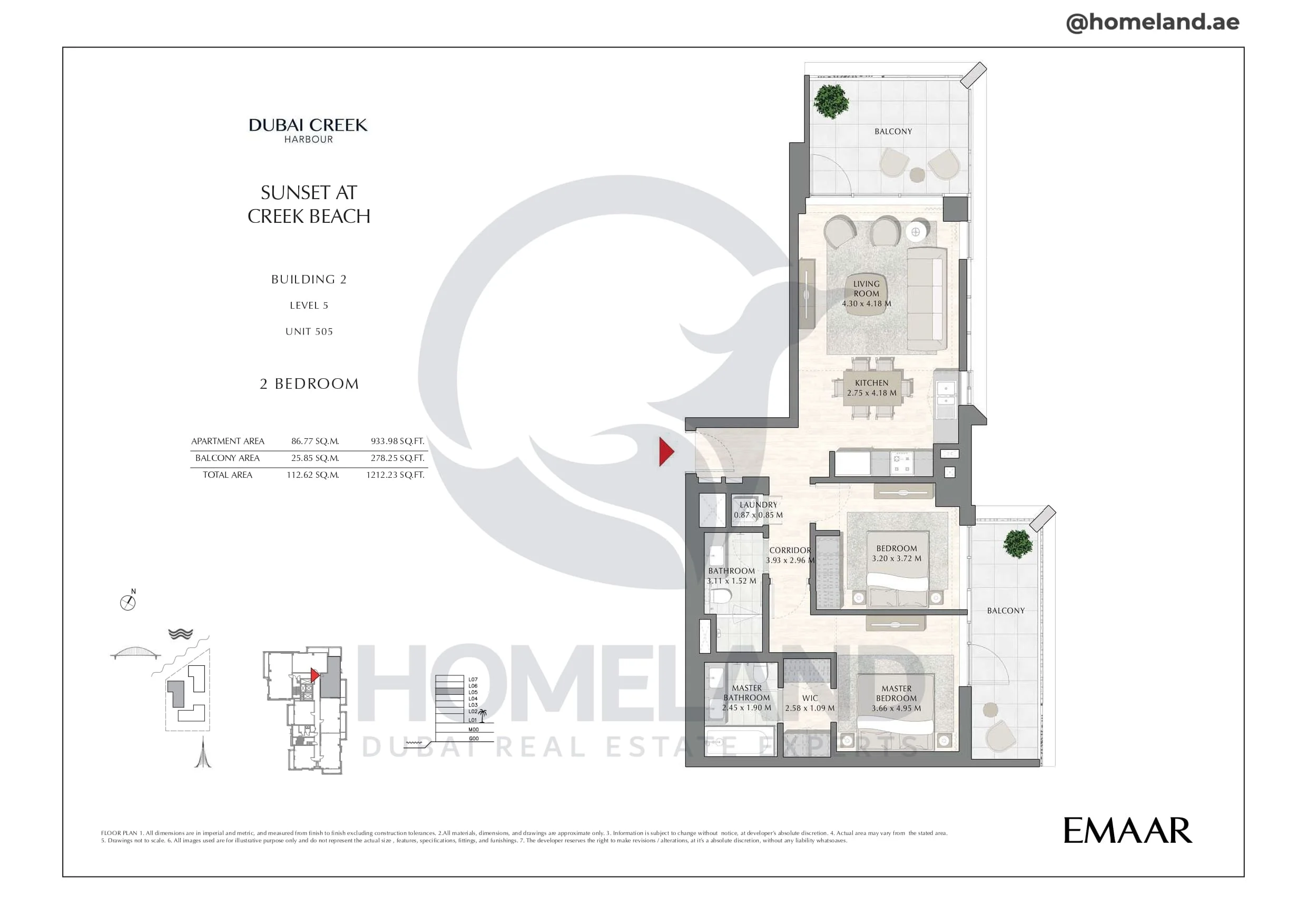 Sunset, Building 2, Level 5, Unit 505, 2BR, 1212 SQFT