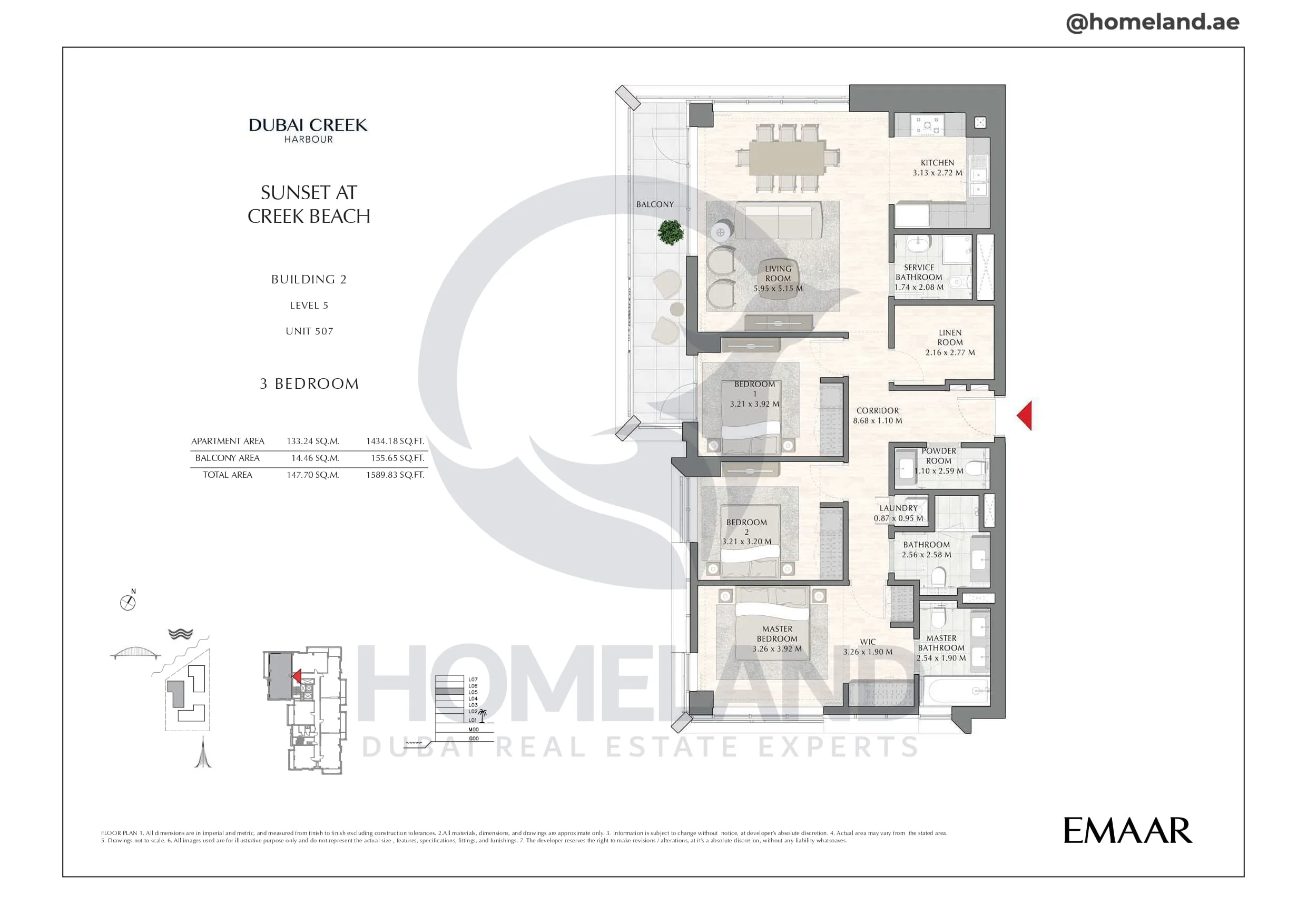 Sunset, Building 2, Level 5, Unit 507, 3BR, 1589 SQFT