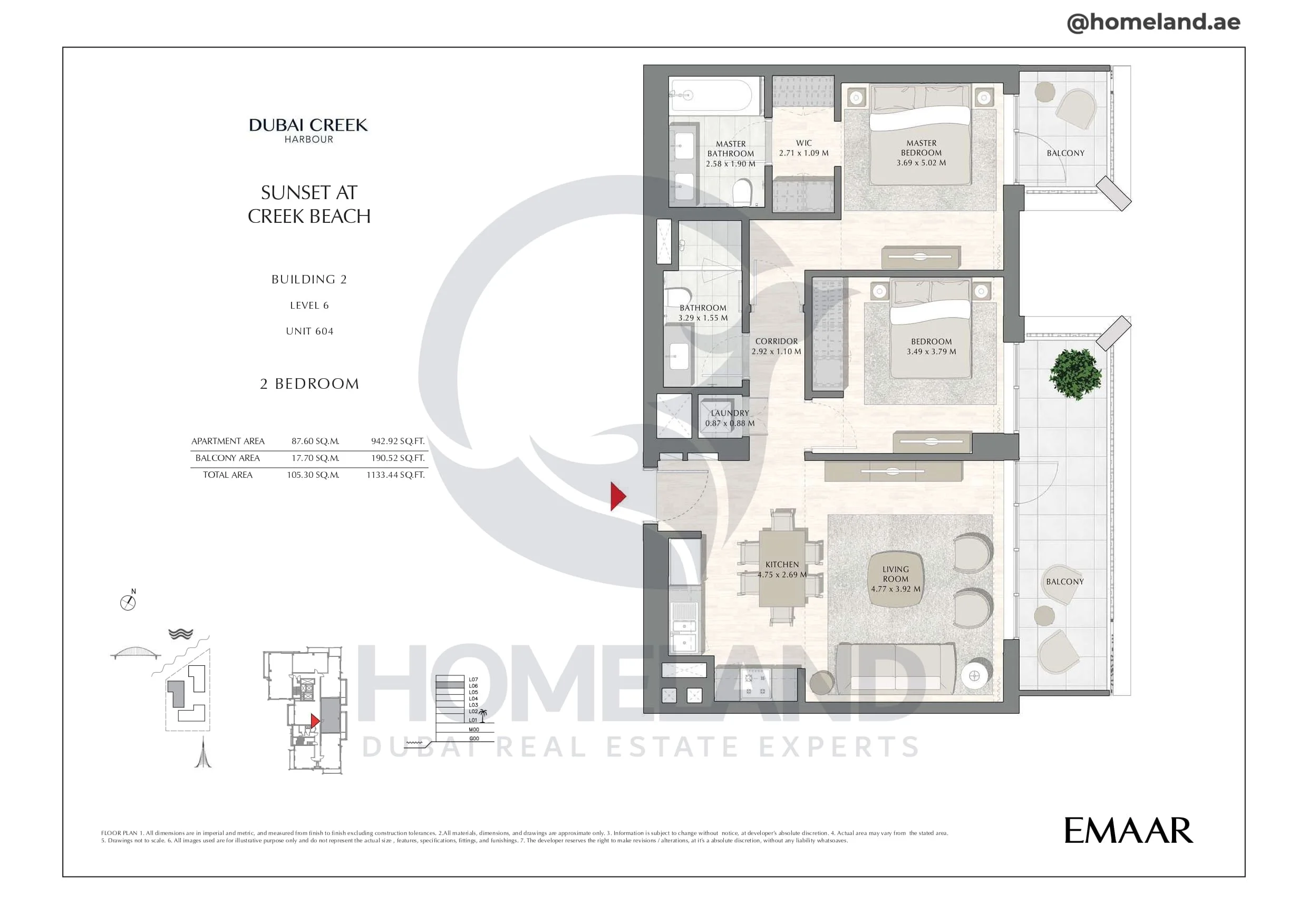 Sunset, Building 2, Level 6, Unit 604, 2BR, 1133 SQFT
