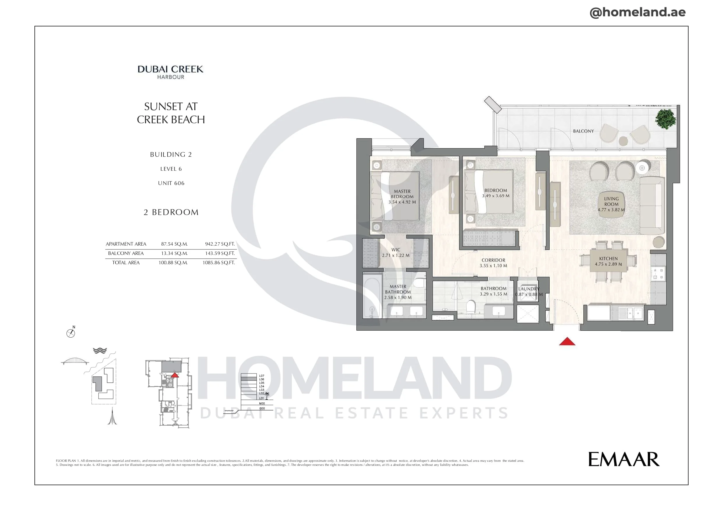 Sunset, Building 2, Level 6, Unit 606, 2BR, 1085 SQFT