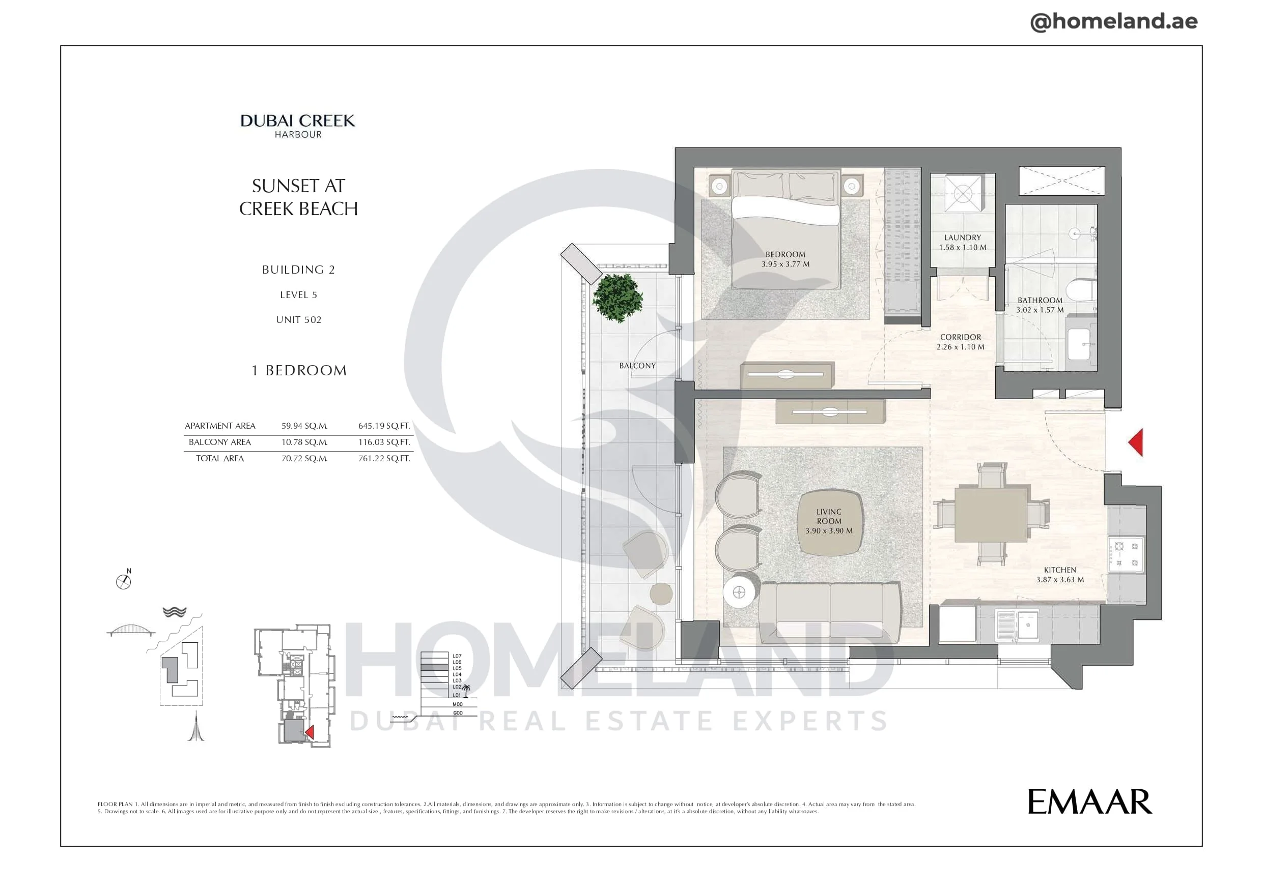 Sunset, Building 2, Level 5, Unit 502, 1BR, 761 SQFT