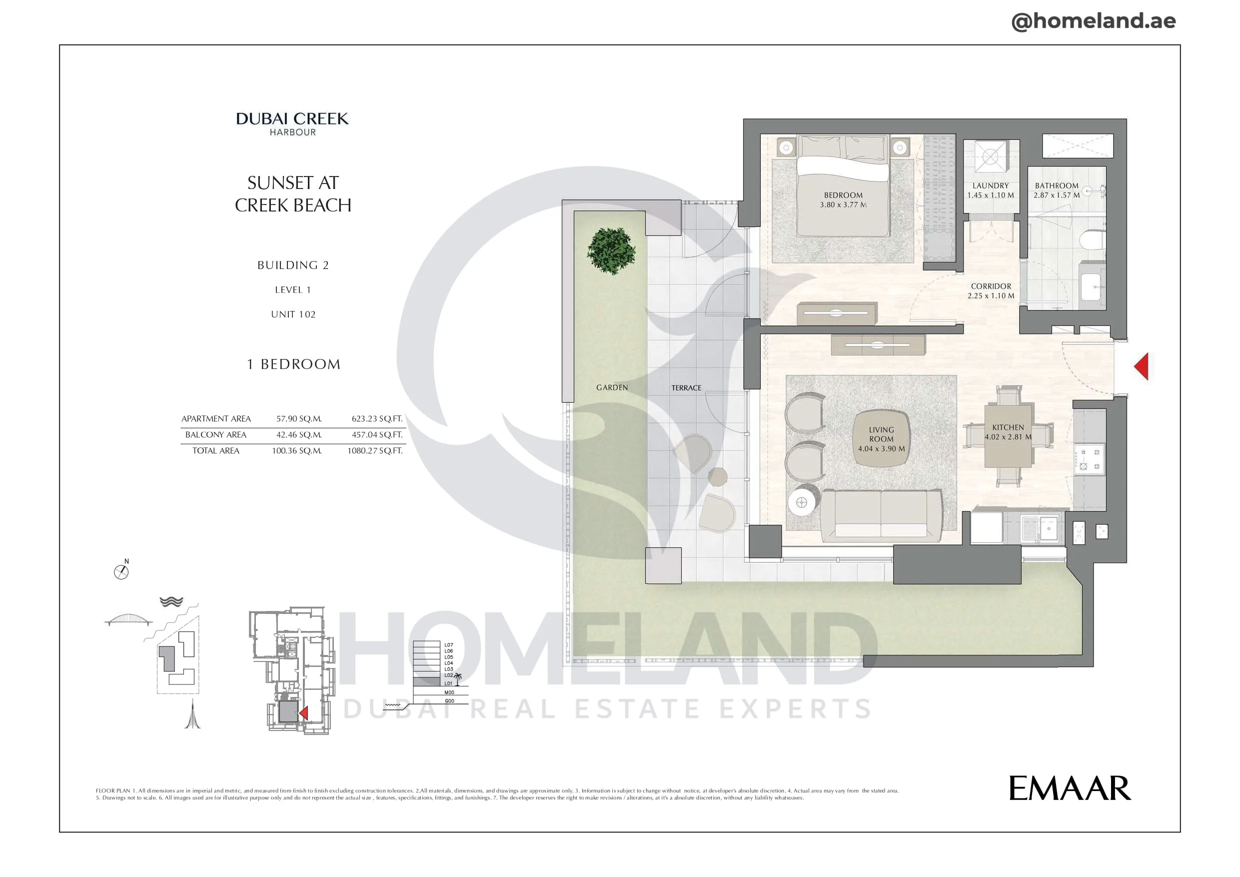 Sunset, Building 2, Level 1, Unit 102, 1BR, 1080 SQFT