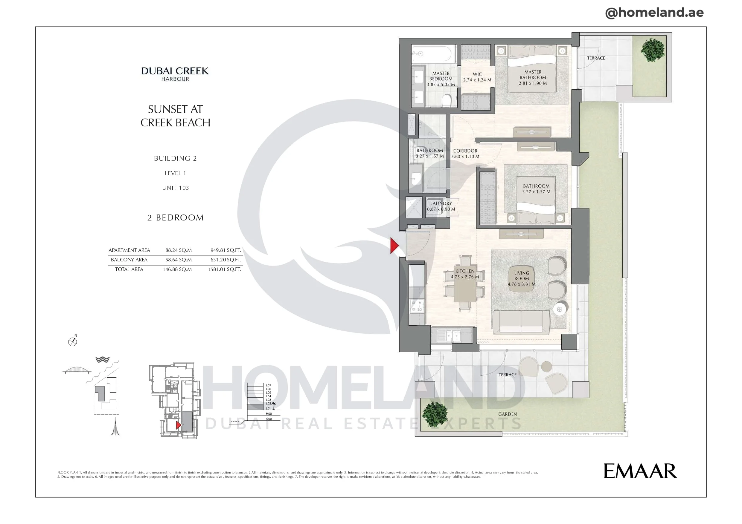 Sunset, Building 2, Level 1, Unit 103, 2BR, 1581 SQFT