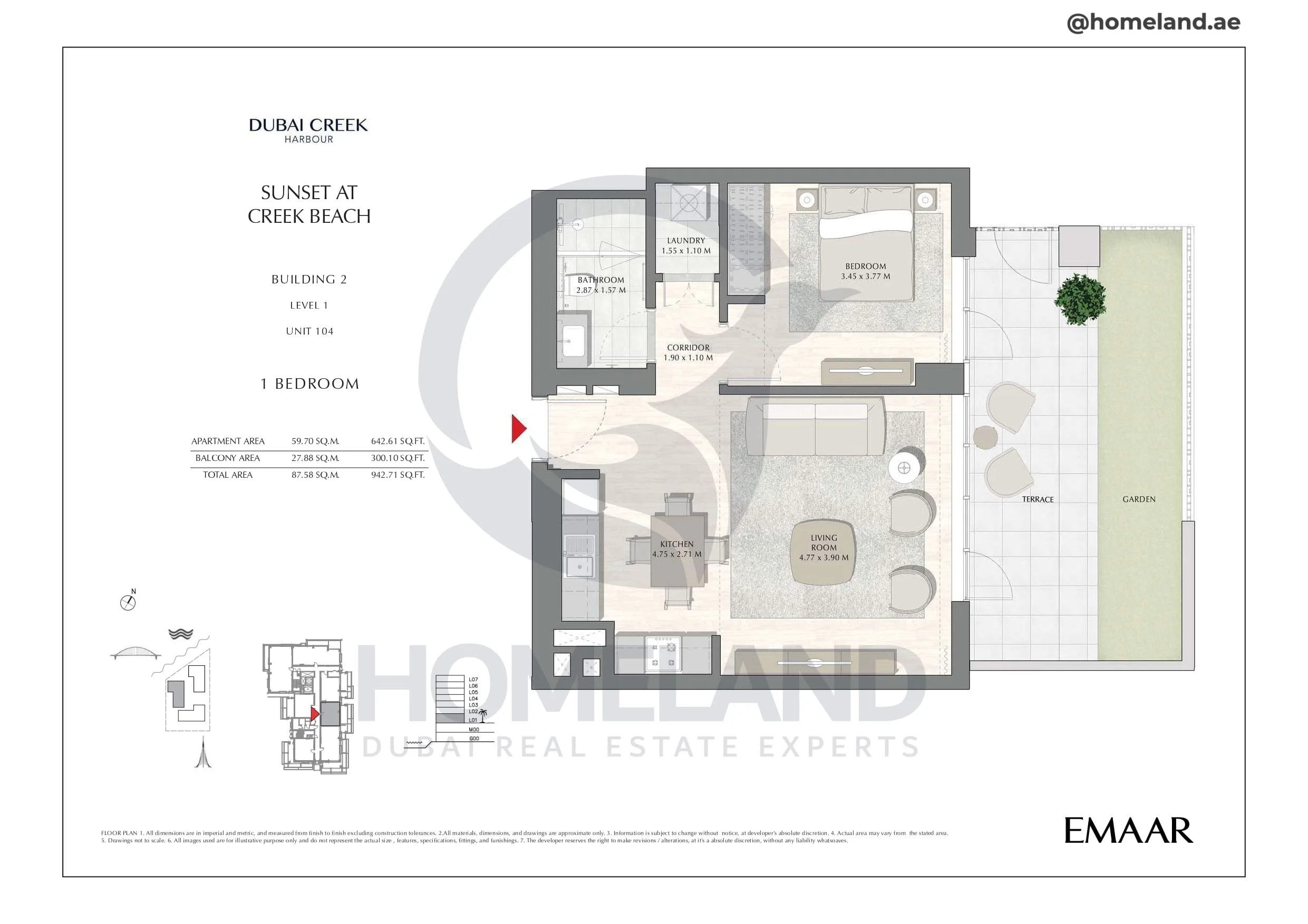 Sunset, Building 2, Level 1, Unit 104, 1BR, 942 SQFT