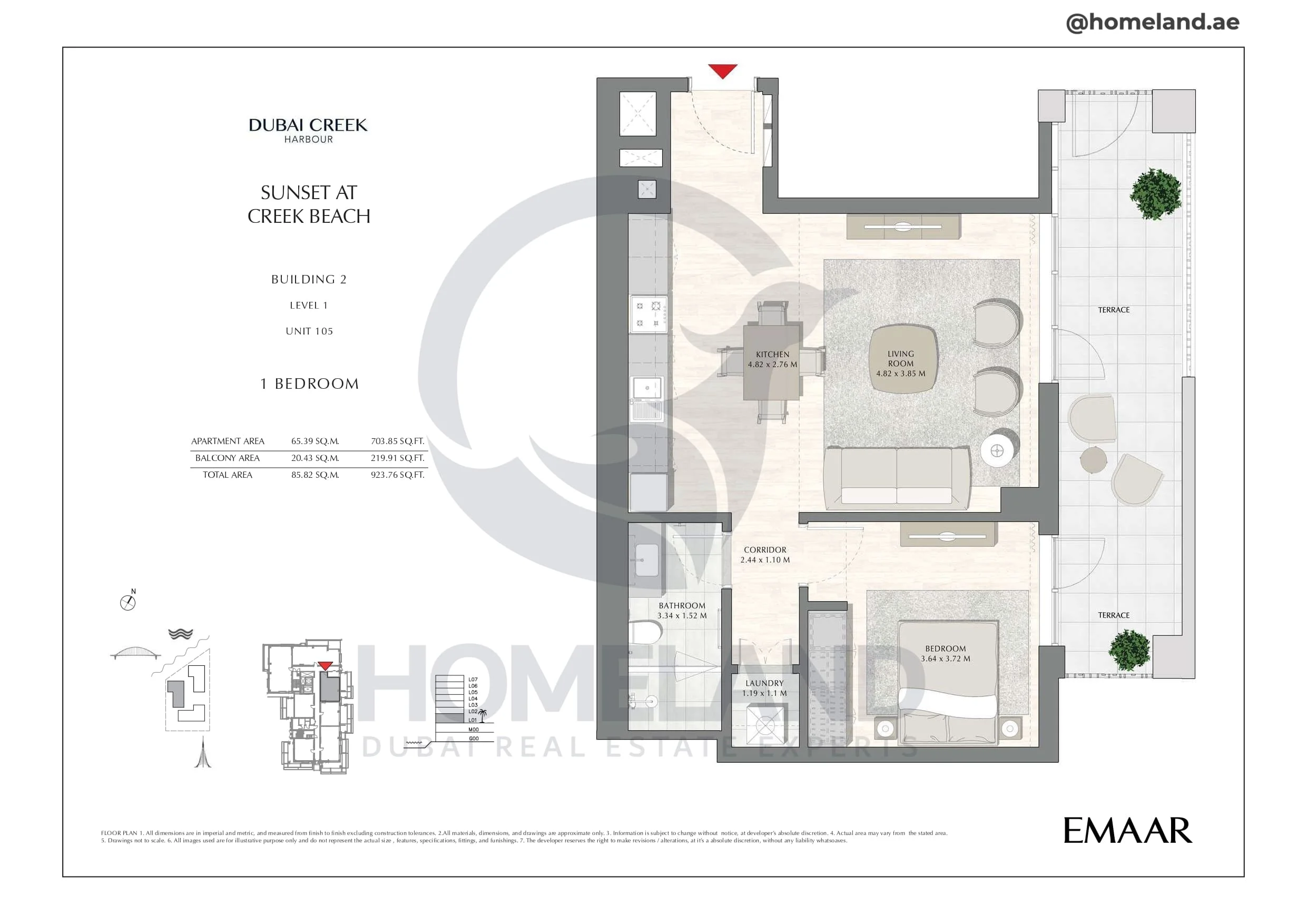 Sunset, Building 2, Level 1, Unit 105, 1BR, 923 SQFT