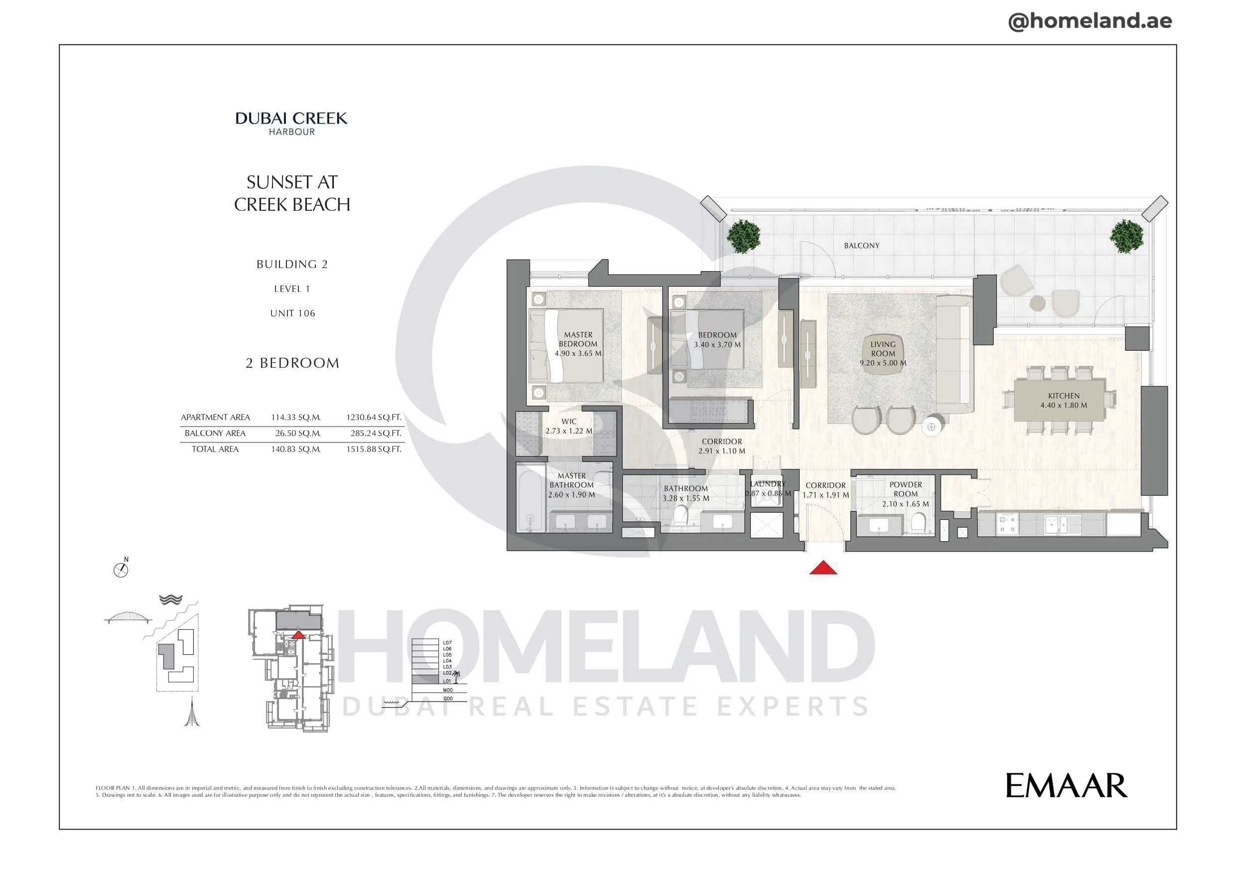 Sunset, Building 2, Level 1, Unit 106, 2BR, 1515 SQFT