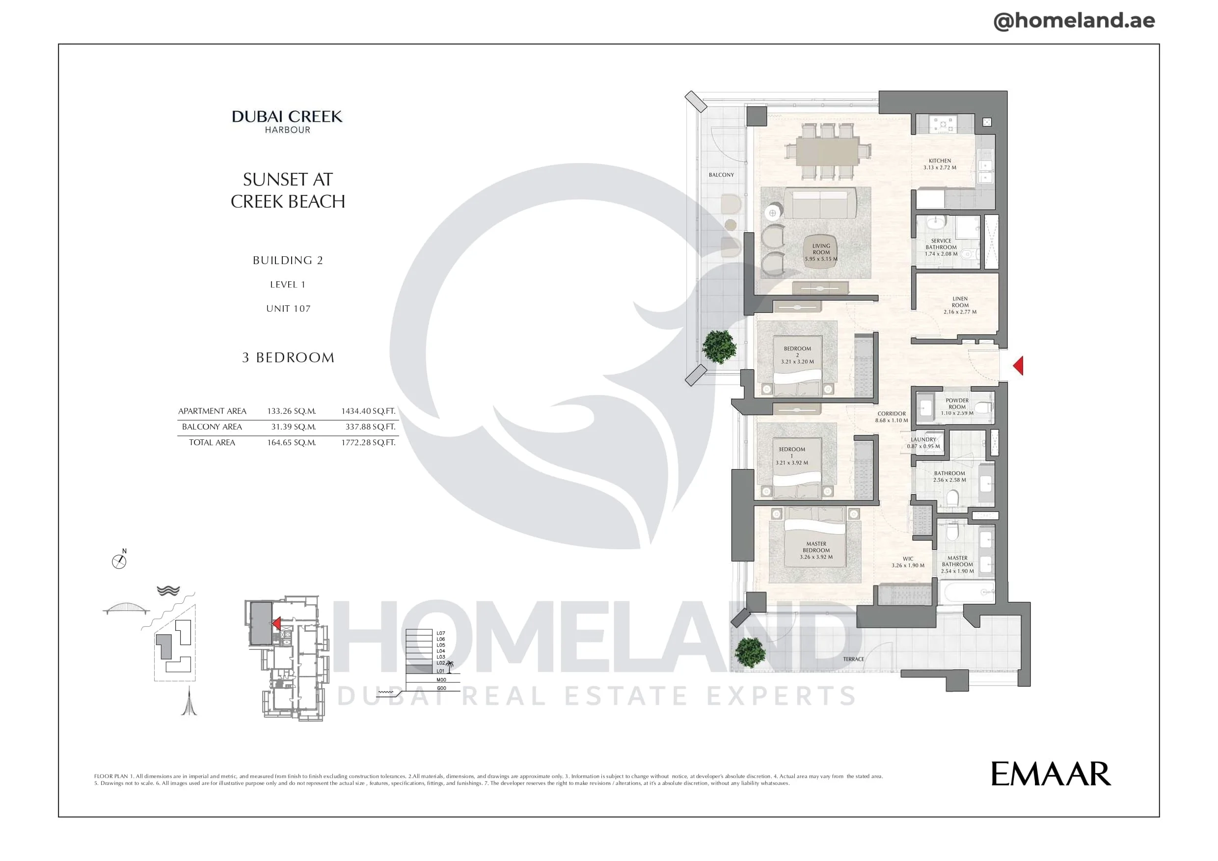 Sunset, Building 2, Level 1, Unit 107, 3BR, 1772 SQFT