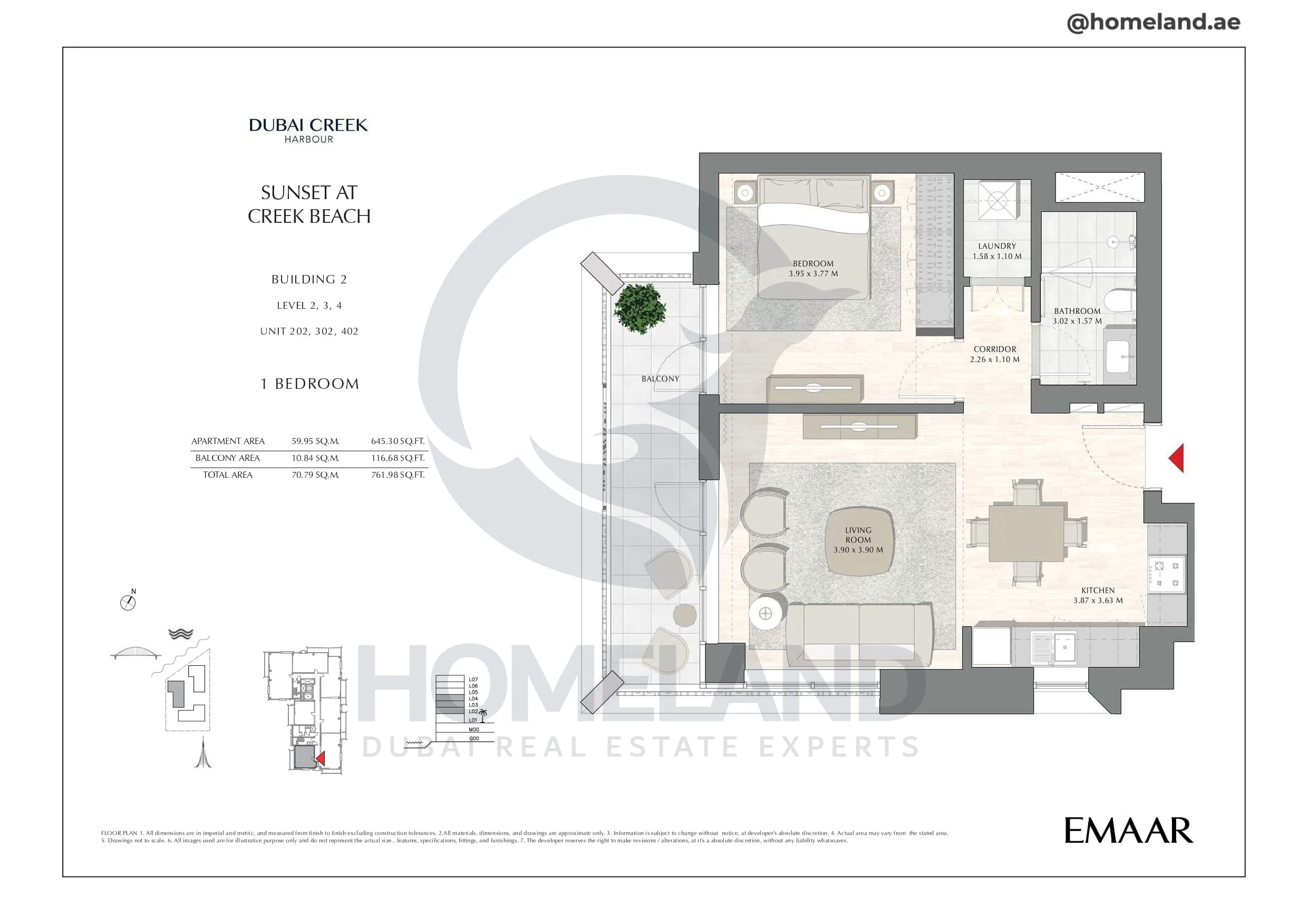 Sunset, Building 2, Level 2 to 4, Unit 202-302-402, 1BR, 761 SQFT