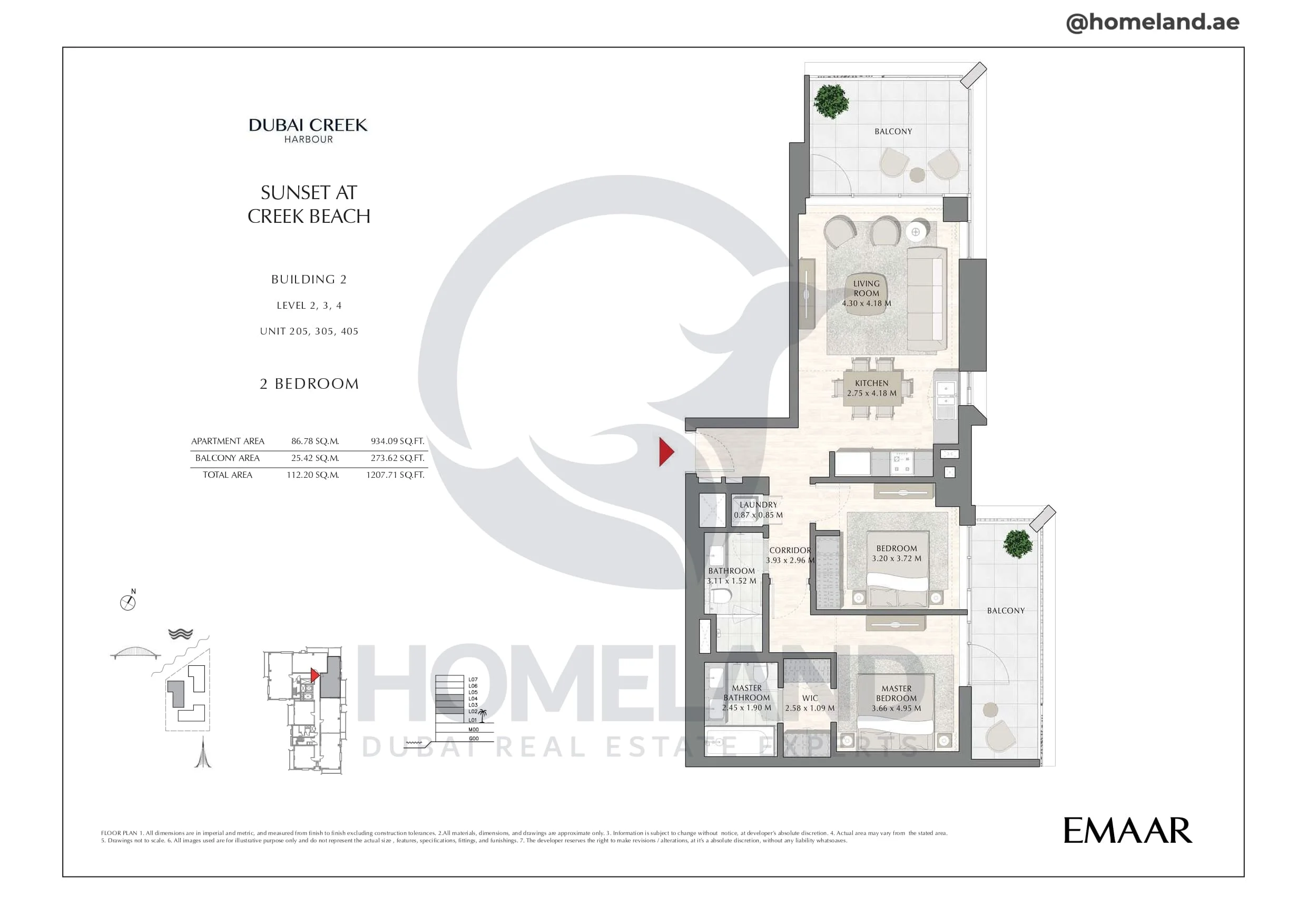 Sunset, Building 2, Level 2 to 4, Unit 205-305-405, 2BR, 1207 SQFT