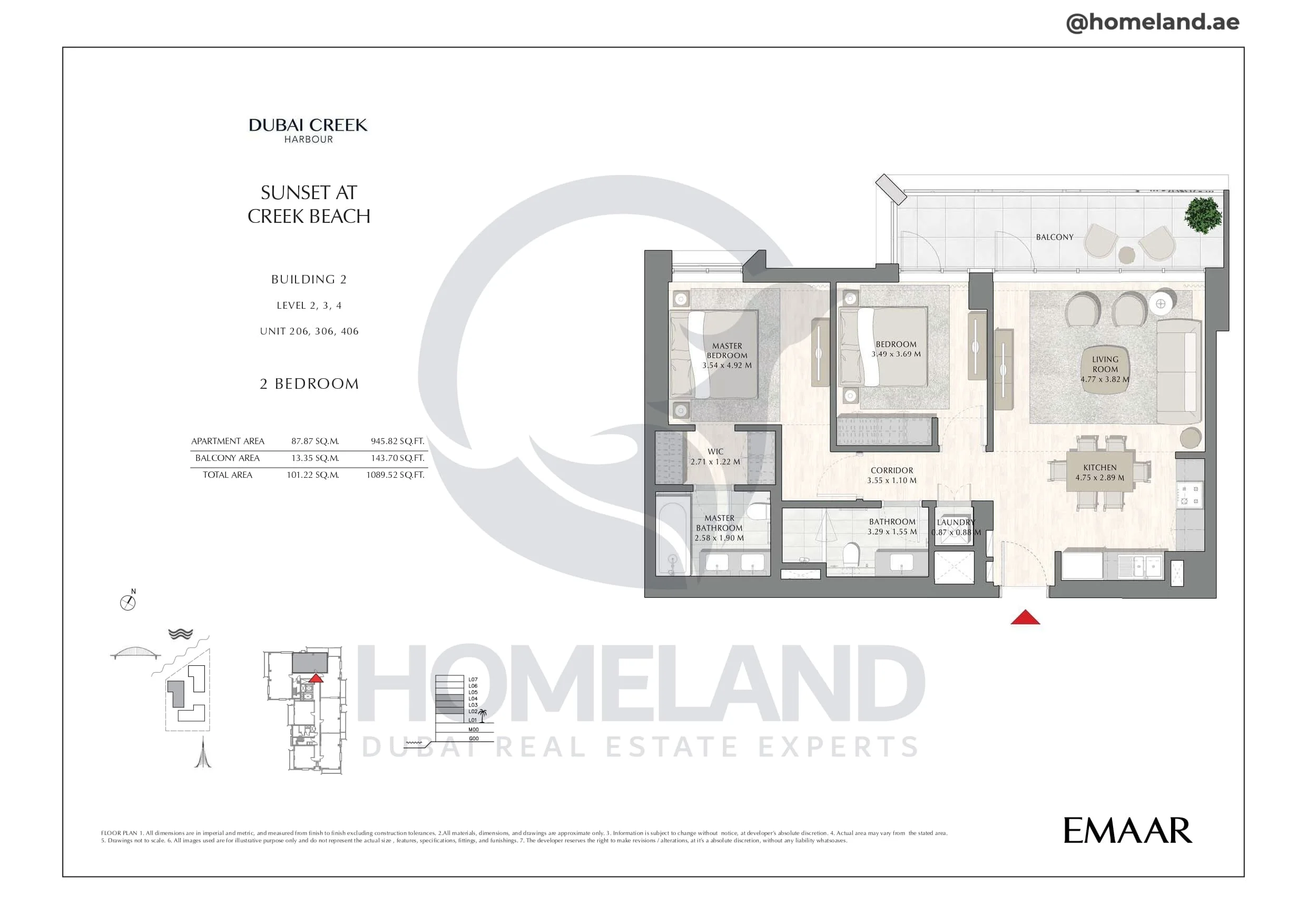 Sunset, Building 2, Level 2 to 4, Unit 206-306-406, 2BR, 1089 SQFT