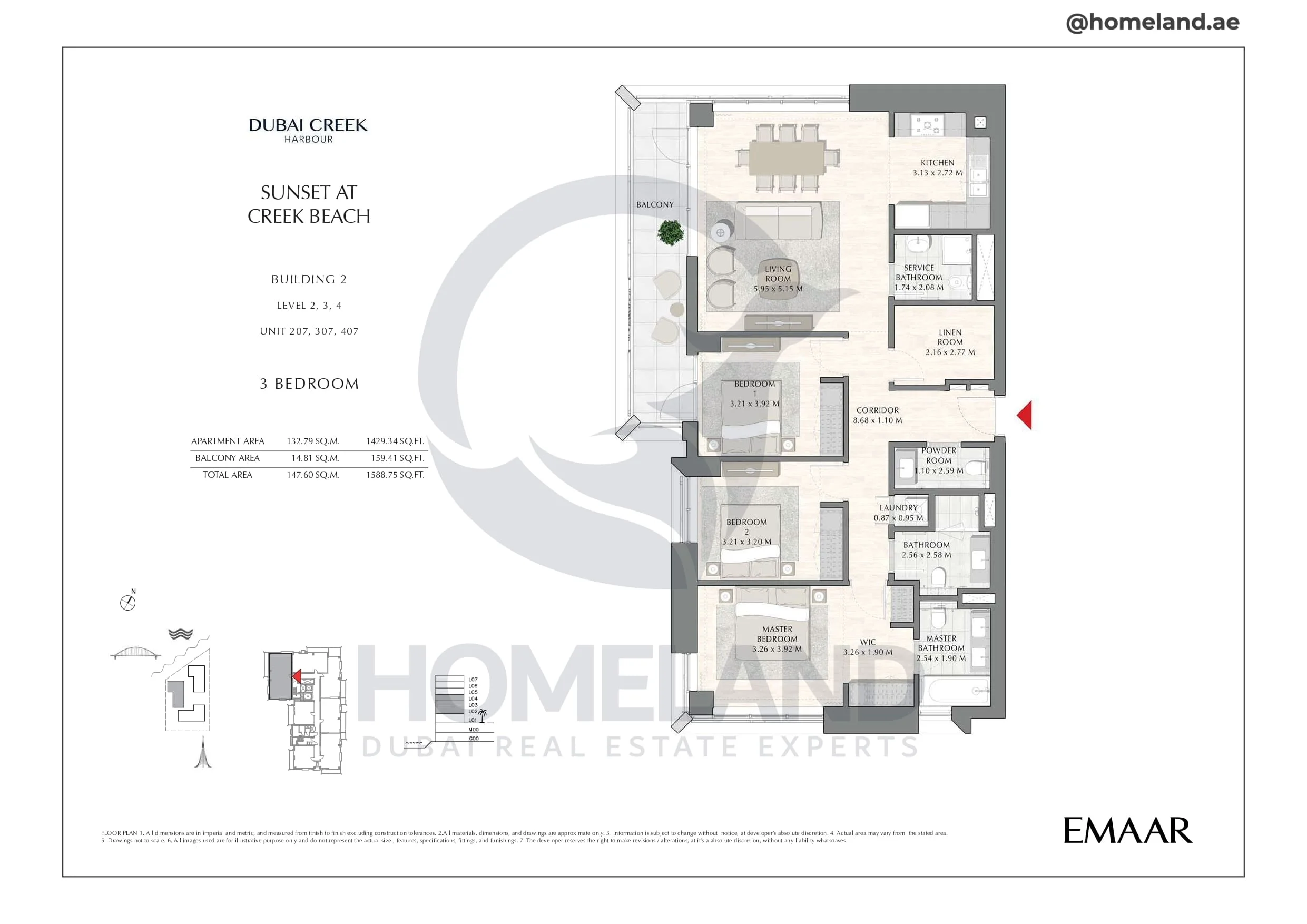 Sunset, Building 2, Level 2 to 4, Unit 207-307-407, 3BR, 1588 SQFT