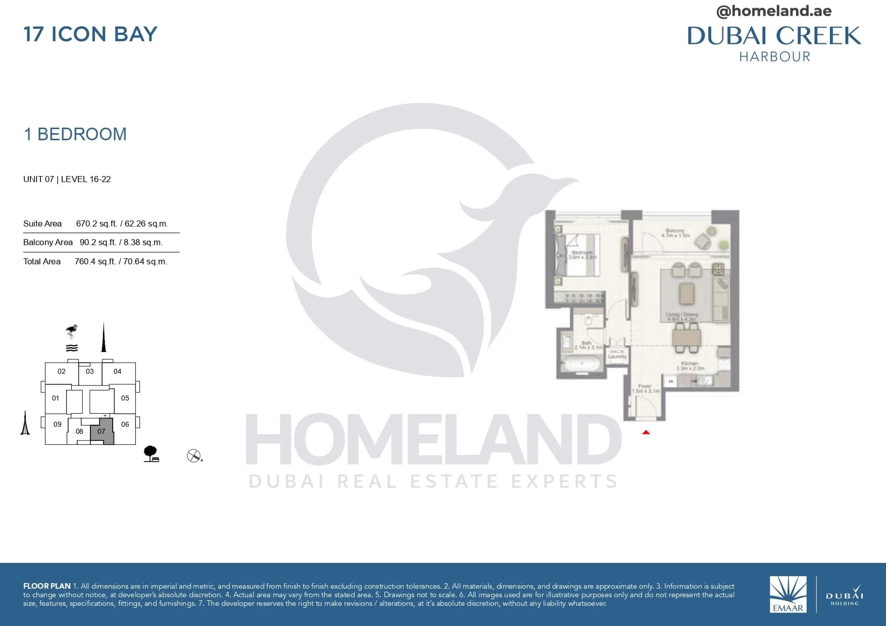 17 Icon Bay, 1BR, Unit 07, Level 16 to 22, 760 SQFT