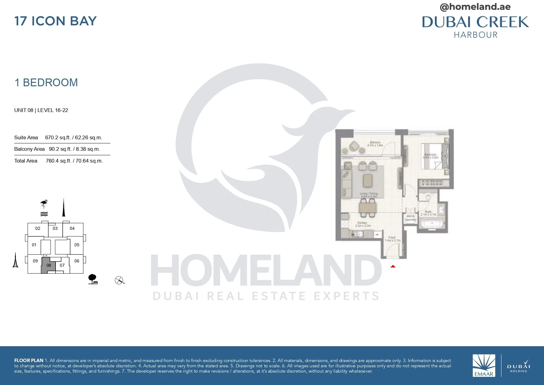 17 Icon Bay, 1BR, Unit 08, Level 16 to 22, 760 SQFT