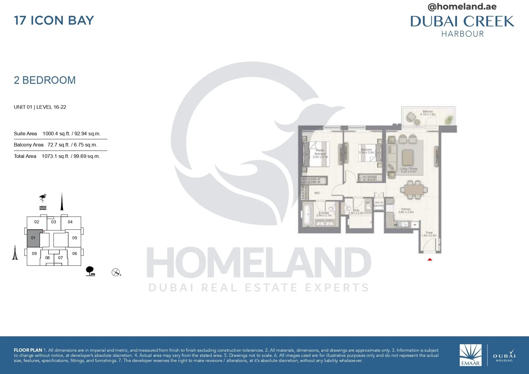 17 Icon Bay, 2BR, Unit 01, Level 16 to 22, 1073 SQFT