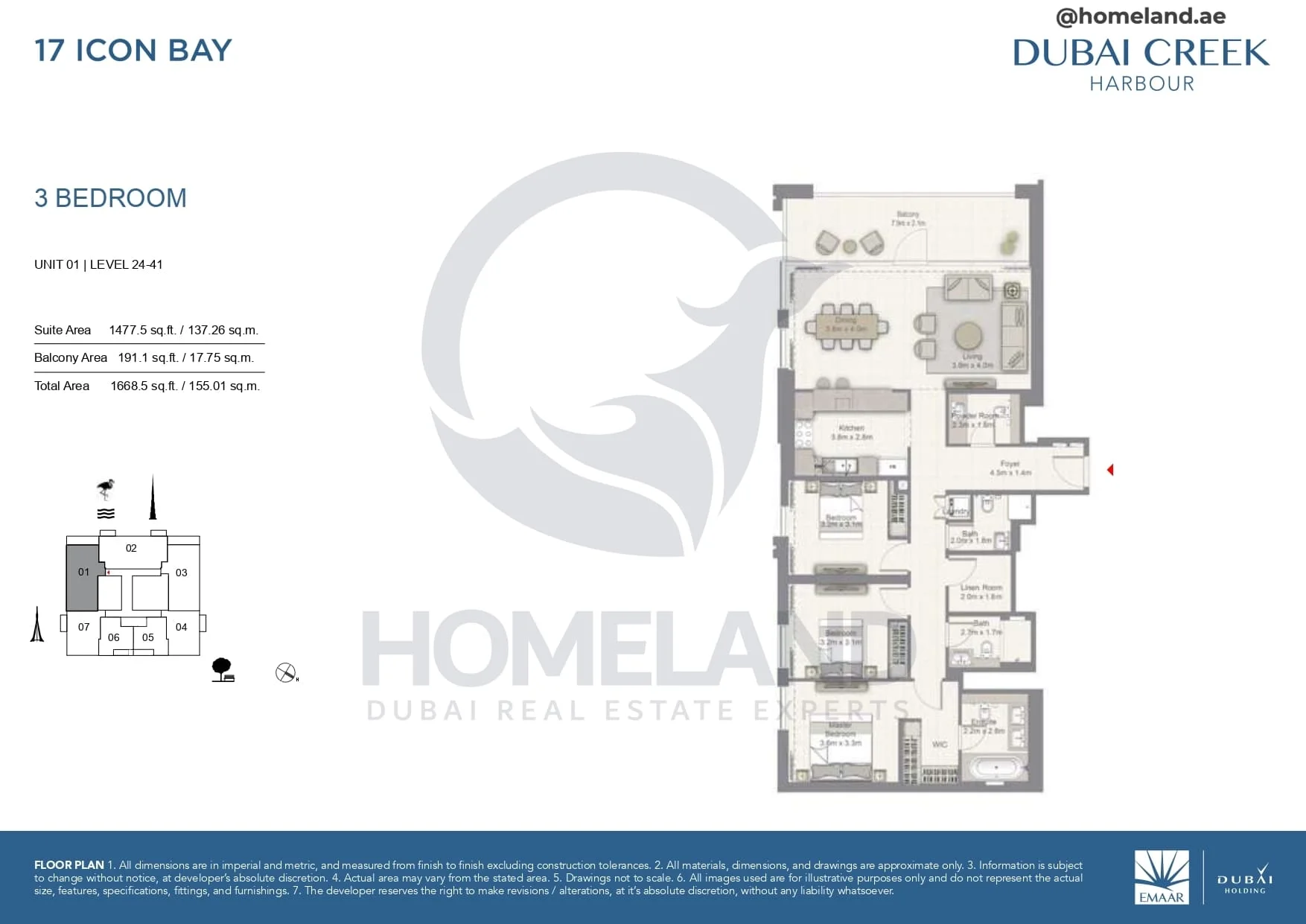 17 Icon Bay, 3BR, Unit 01, Level 24 to 41, 1668 SQFT