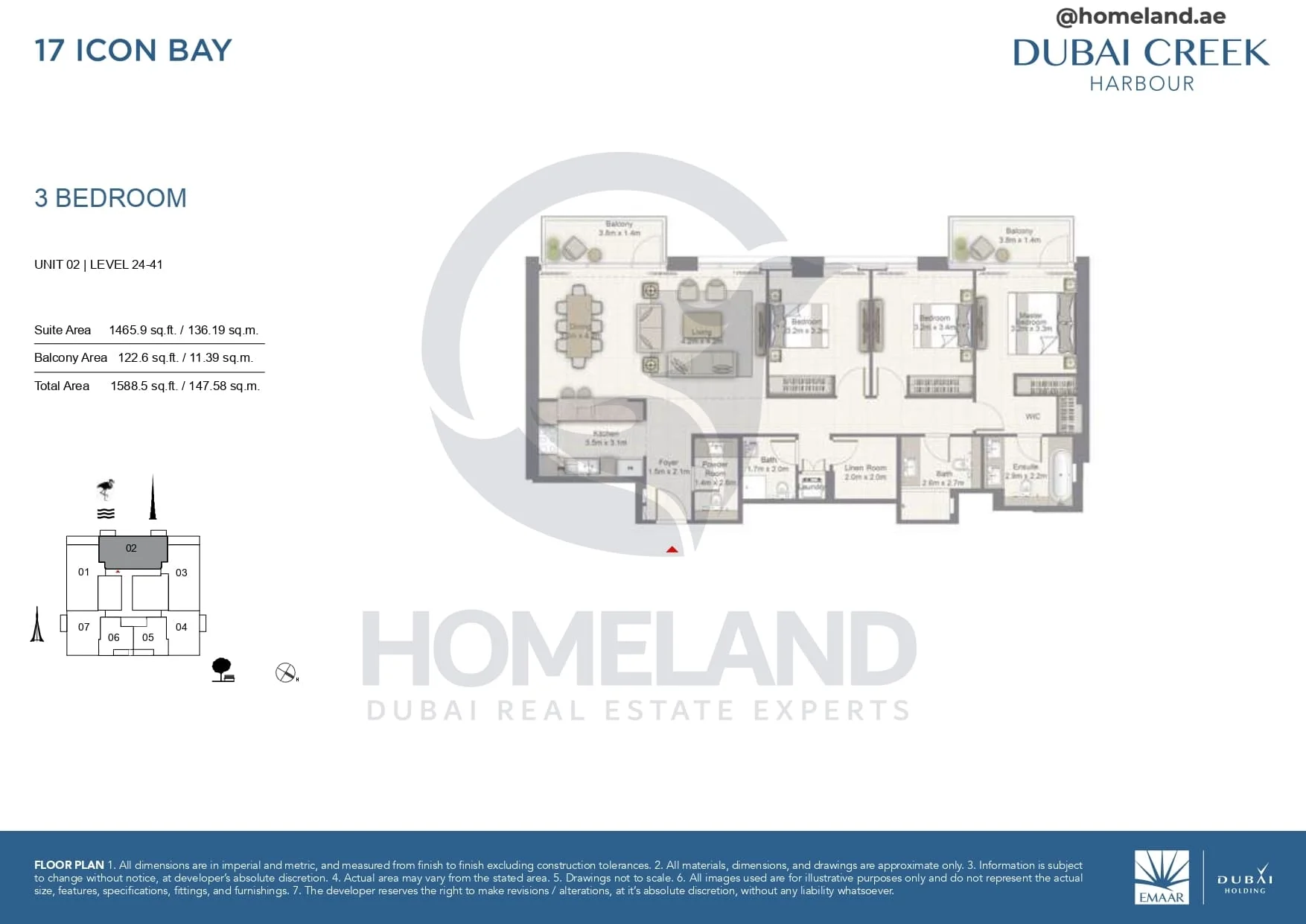 17 Icon Bay, 3BR, Unit 02, Level 24 to 41, 1588 SQFT